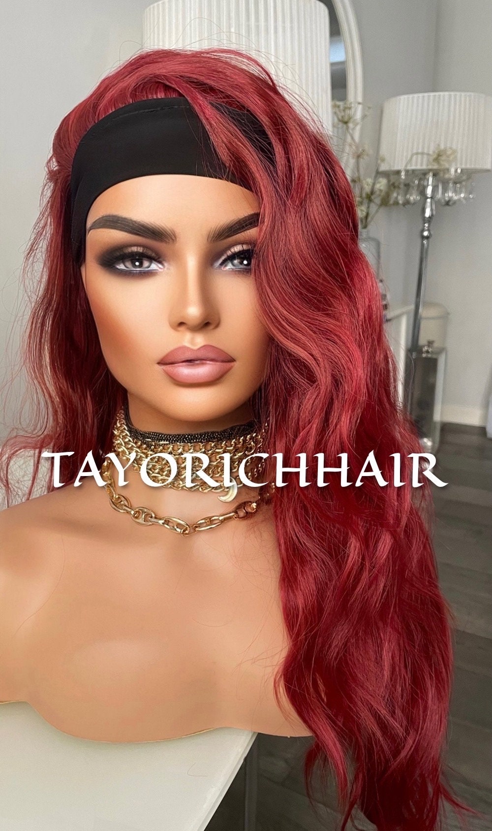 Red Ponytail Wig For Gym Running Workout Dark Red Wig With Head Band/Heat Safe Synthetic Curly Wig For Running And Daily Workout