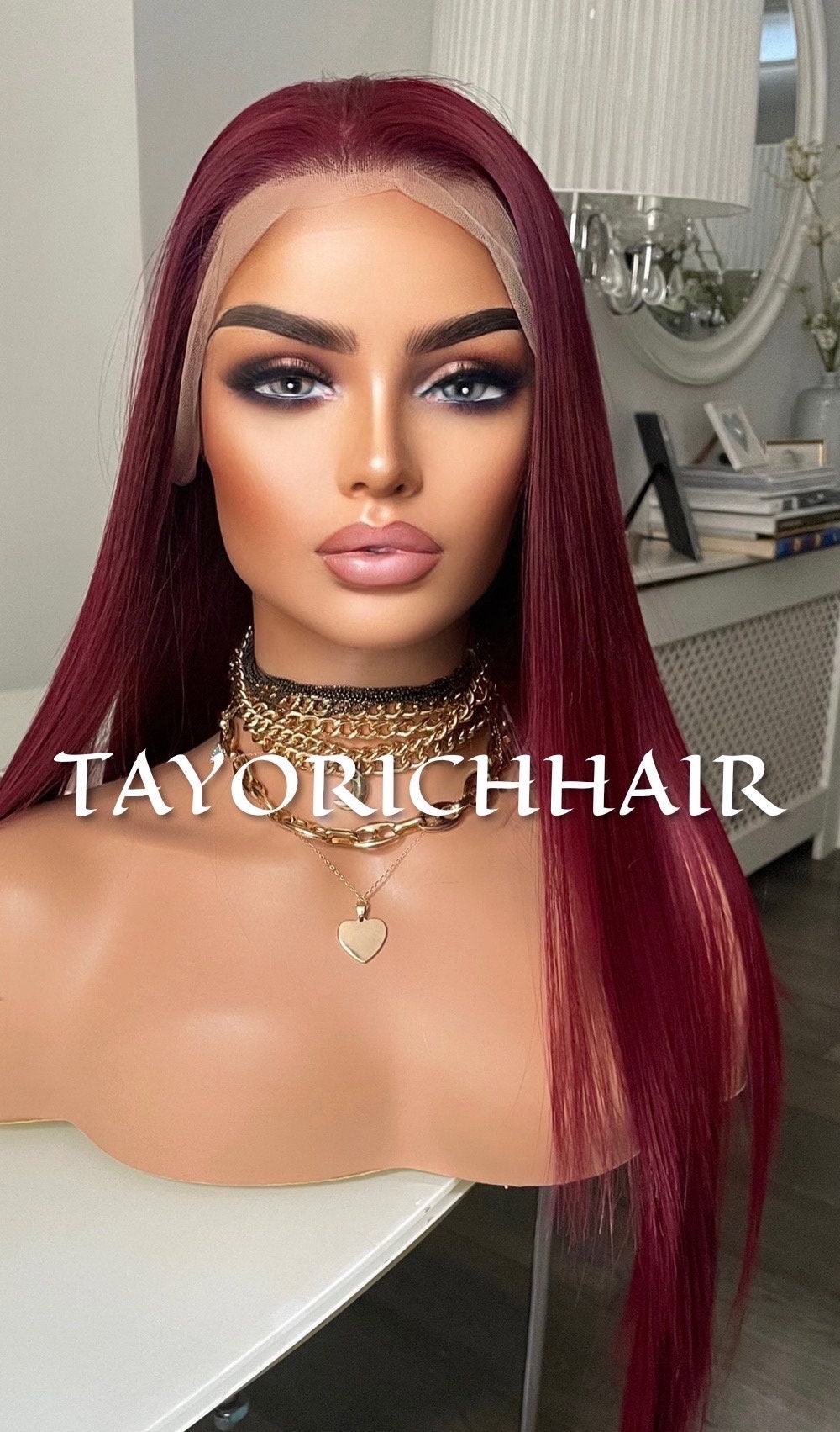 Burgundy 24 Inches Straight Hair Synthetic Wig 13x6 Wide lace By Tayorichhair