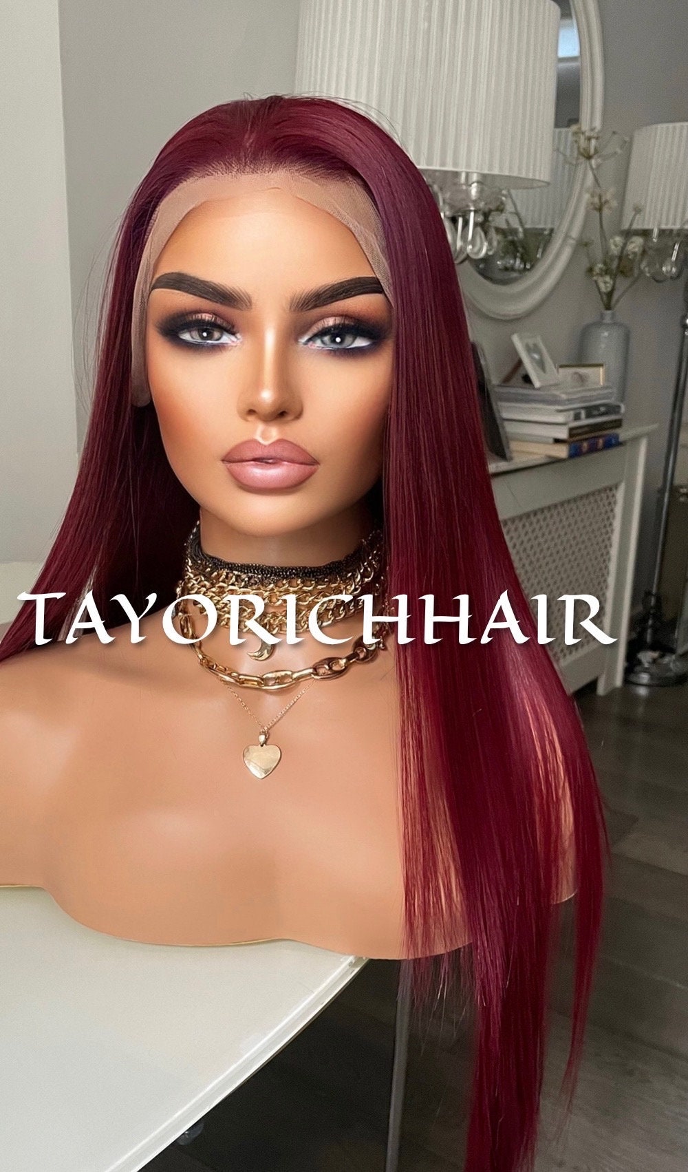 Burgundy 24 Inches Straight Hair Synthetic Wig 13x6 Wide lace By Tayorichhair