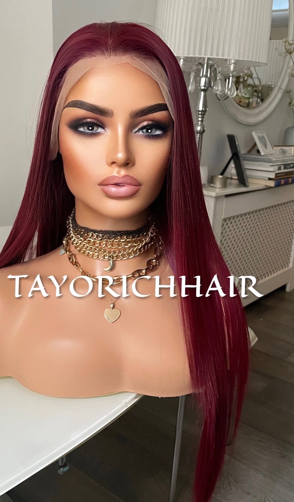 Burgundy 24 Inches Straight Hair Synthetic Wig 13x6 Wide lace By Tayorichhair