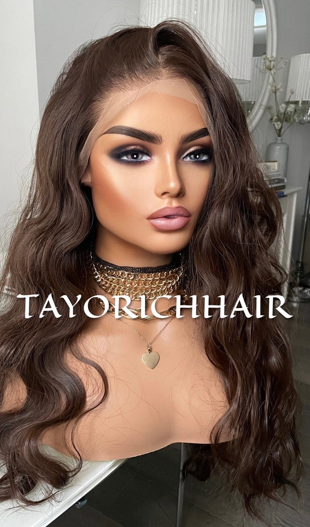 Dark Brunette Brown Lace Front Wavy Wigs For Women Natural Looking 13x6 Lace Front Wig With A Realistic Hair Line Heat Friendly Synthetic