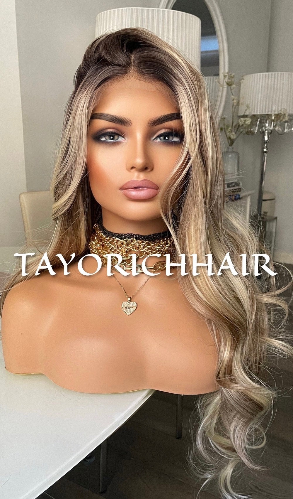 Rooted Mixed Blonde Synthetic Lace Front Wig