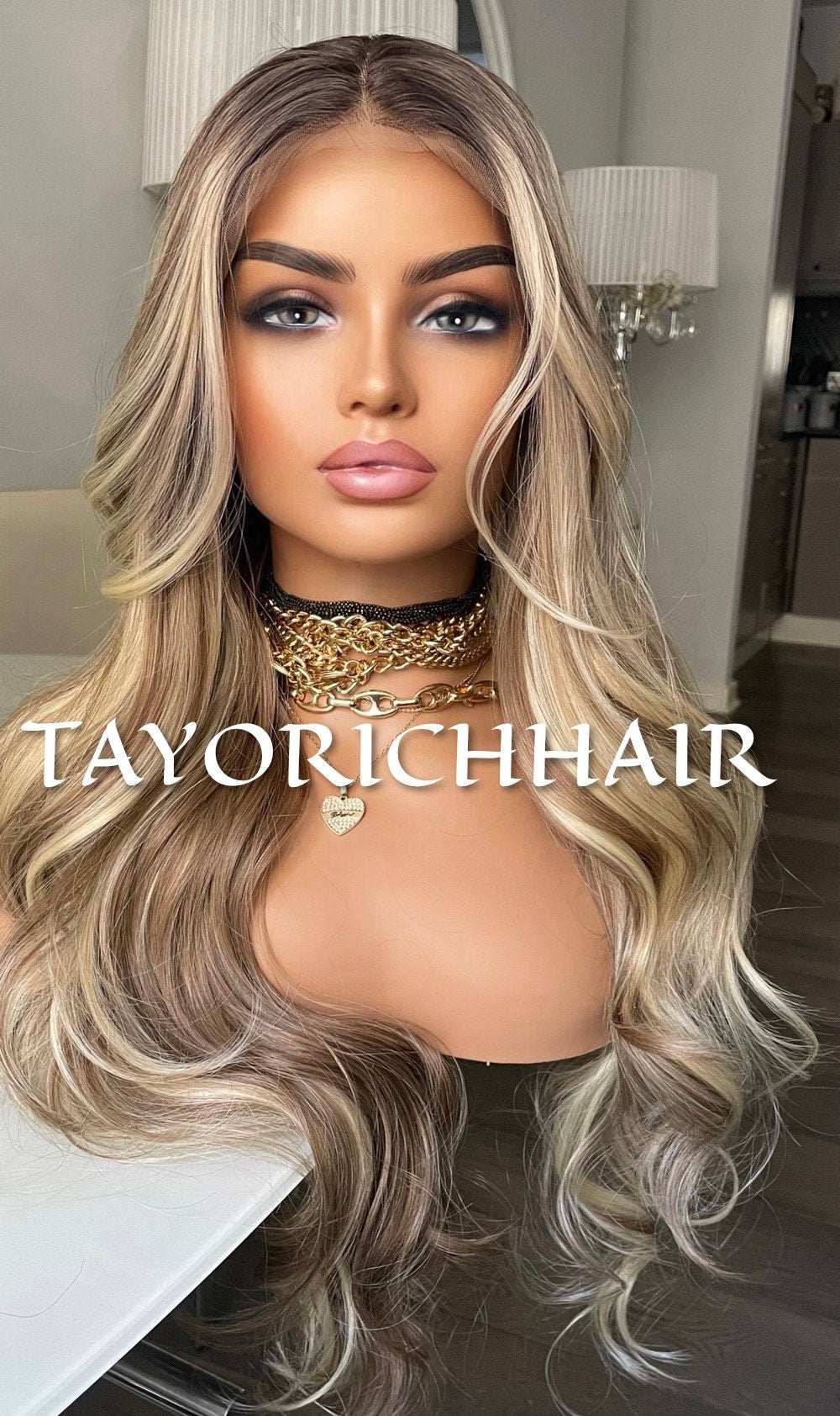 Rooted Mixed Blonde Synthetic Lace Front Wig