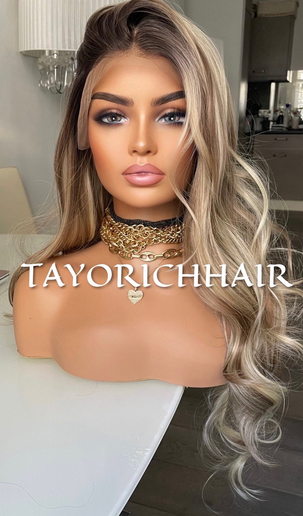 Rooted Mixed Blonde Synthetic Lace Front Wig