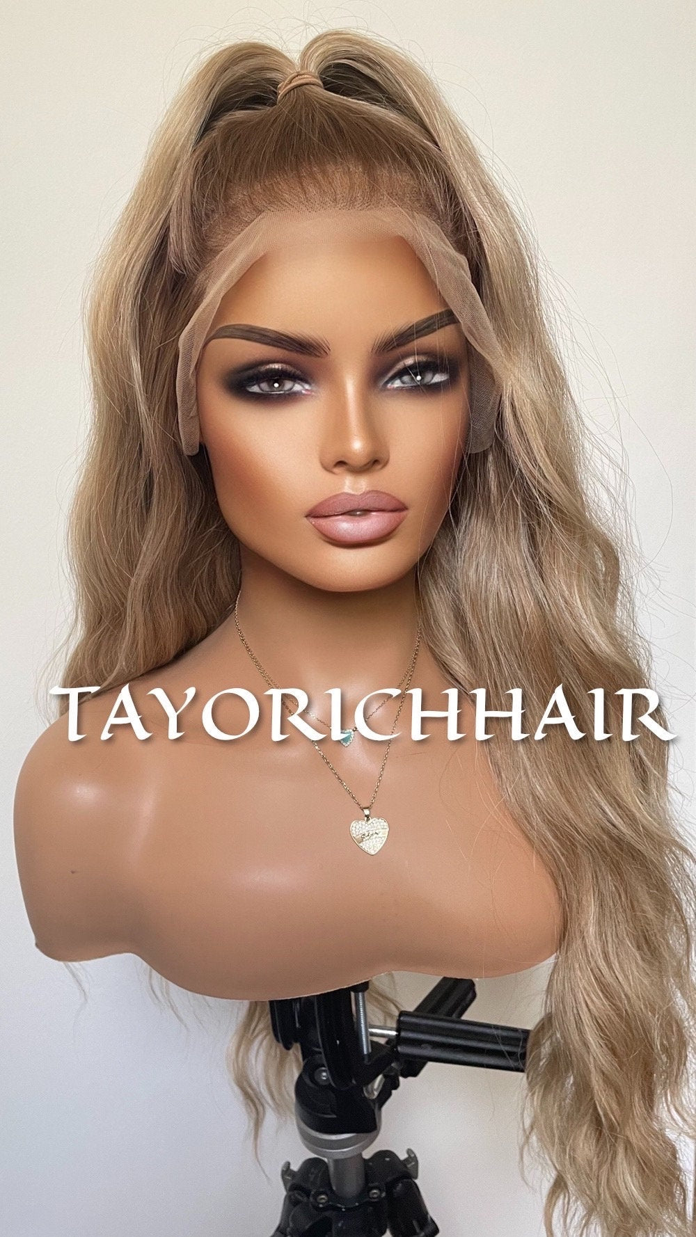 Honey Blonde Long Wavy Hair With Darker Roots 13x6 Wide Free Part Lace Front Wig/ Long Ocean Wave Mixed Blonde Synthetic Wig/ Average Cap