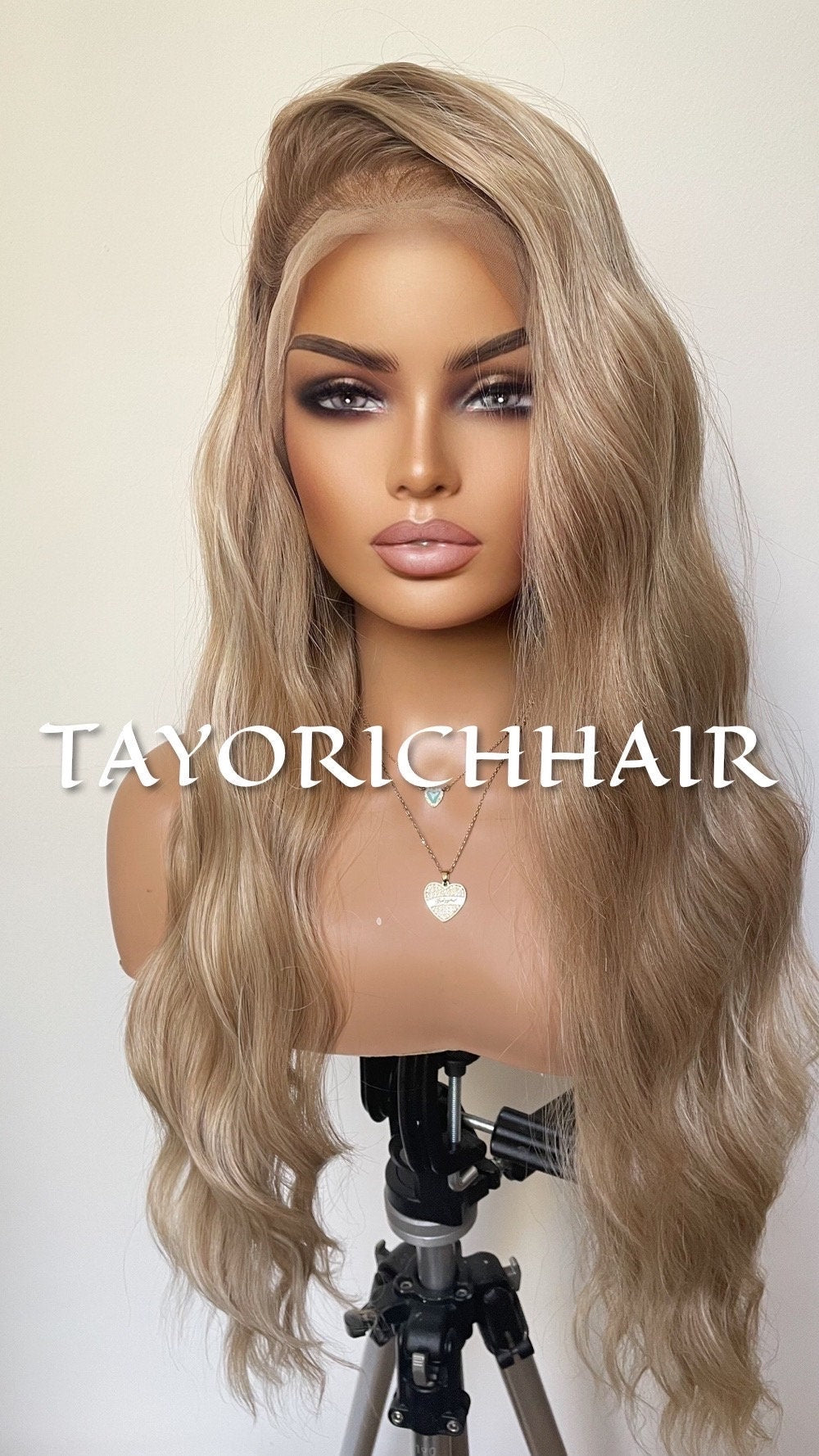 Honey Blonde Long Wavy Hair With Darker Roots 13x6 Wide Free Part Lace Front Wig/ Long Ocean Wave Mixed Blonde Synthetic Wig/ Average Cap