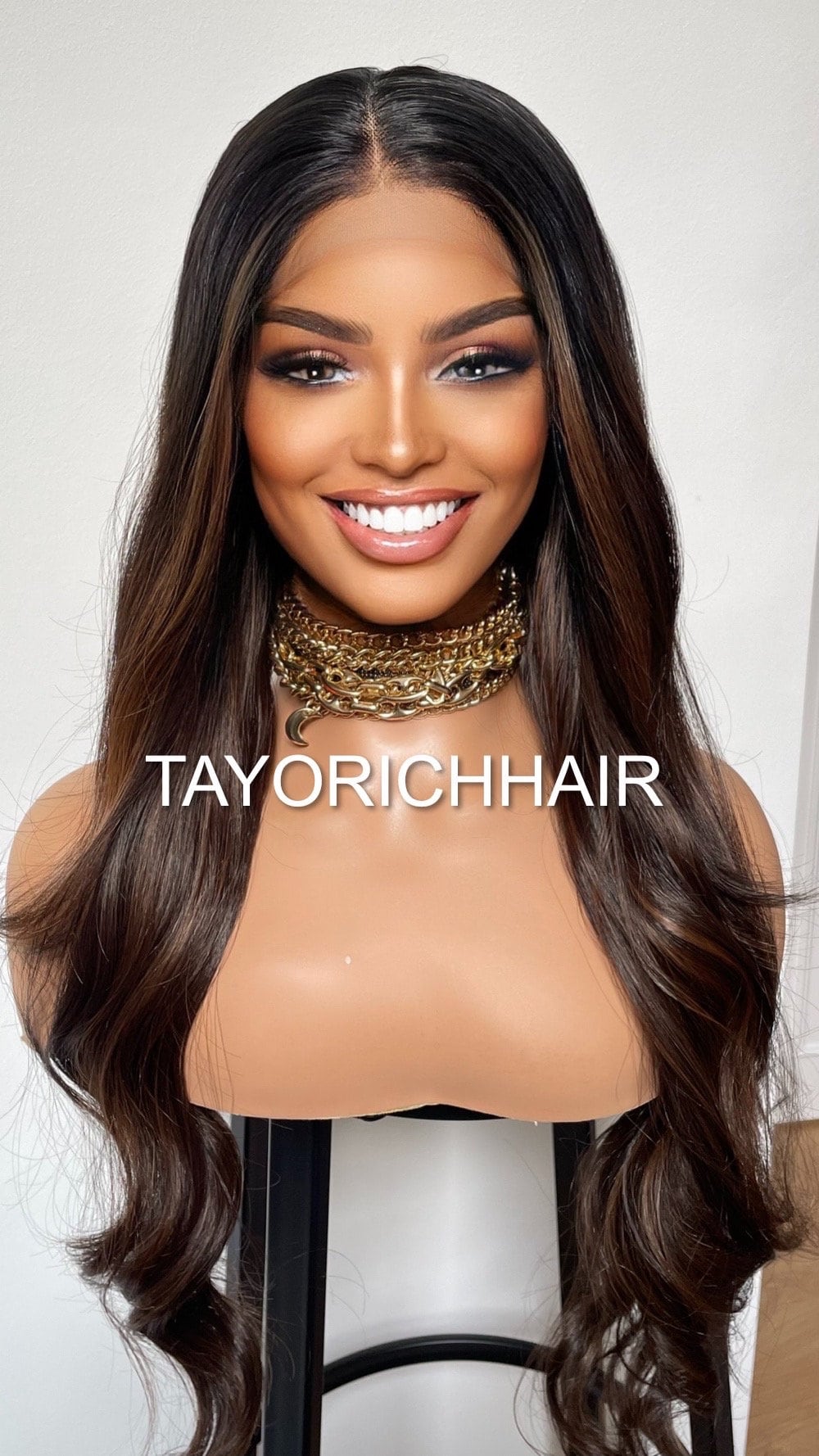 Darkest Brown Lace Wig With Mild Highlights And Black Roots/ Black Brown Wavy Heat Friendky Synthetic Wig For Women/ Brunette Cosplay Wigs
