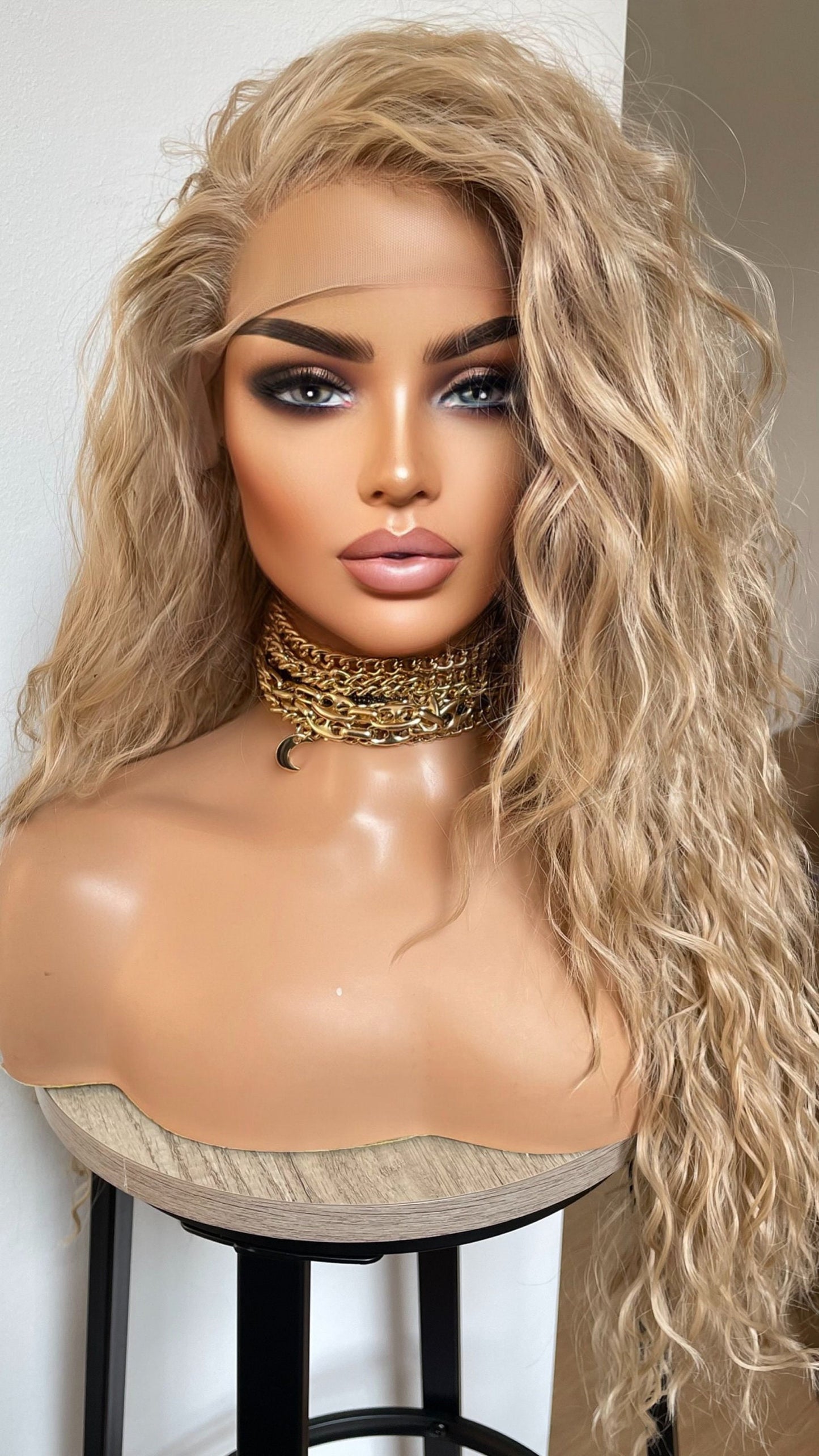 Curly Blonde Lace Front Wig/Light Weight Wig For Daily Wear/ Big Blonde Full Synthetic / Loose Curls Lace Wig