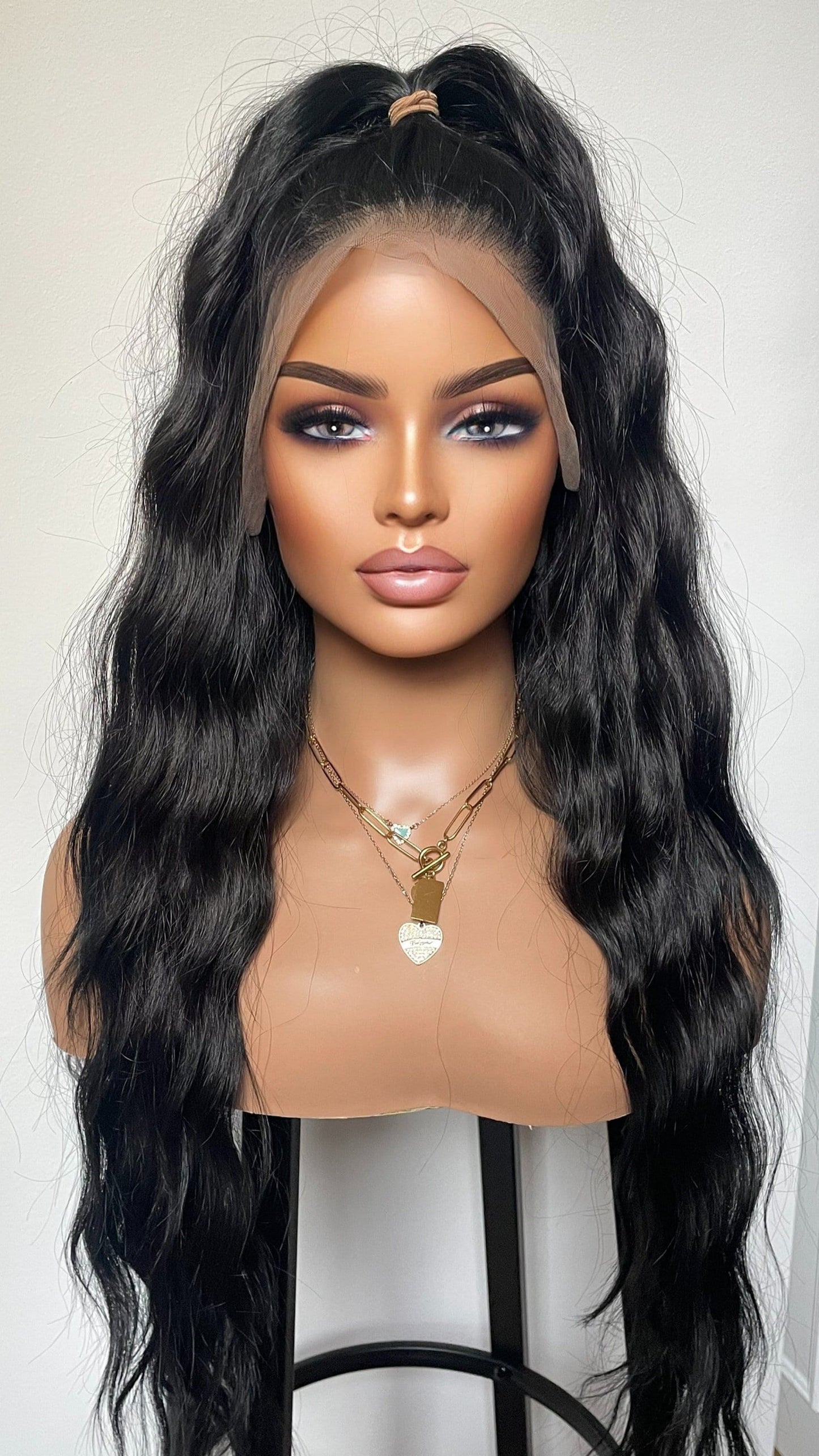Jet Black Curly Lace Front Synthetic Wig/ Black Gothic Wig/ 13x4 Lace Front/ Black Long Beach Waves Heat Friendly Wig/ Long Free Part Wig