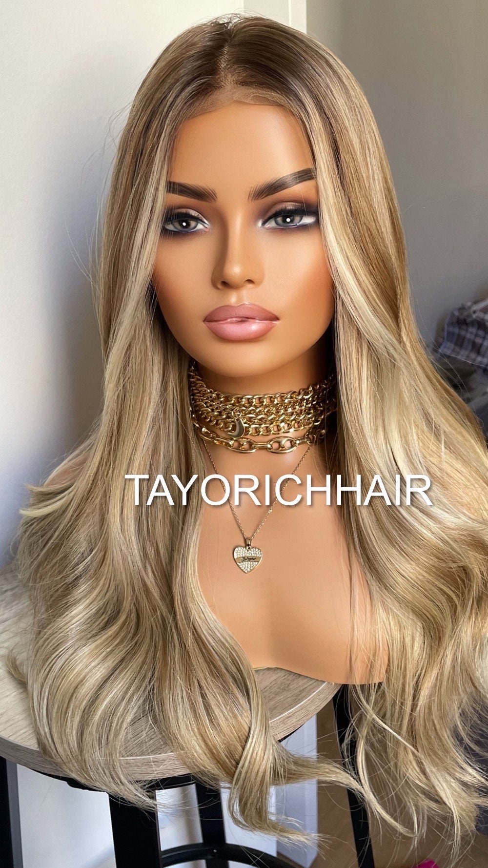 New 20 Inches Mixed Blonde Synthetic Lace Front Wig/ Average Cap Size/ 13x4 Swiss Lace / Realistic Natural Looking Wig/ Ready To Ship Wigs