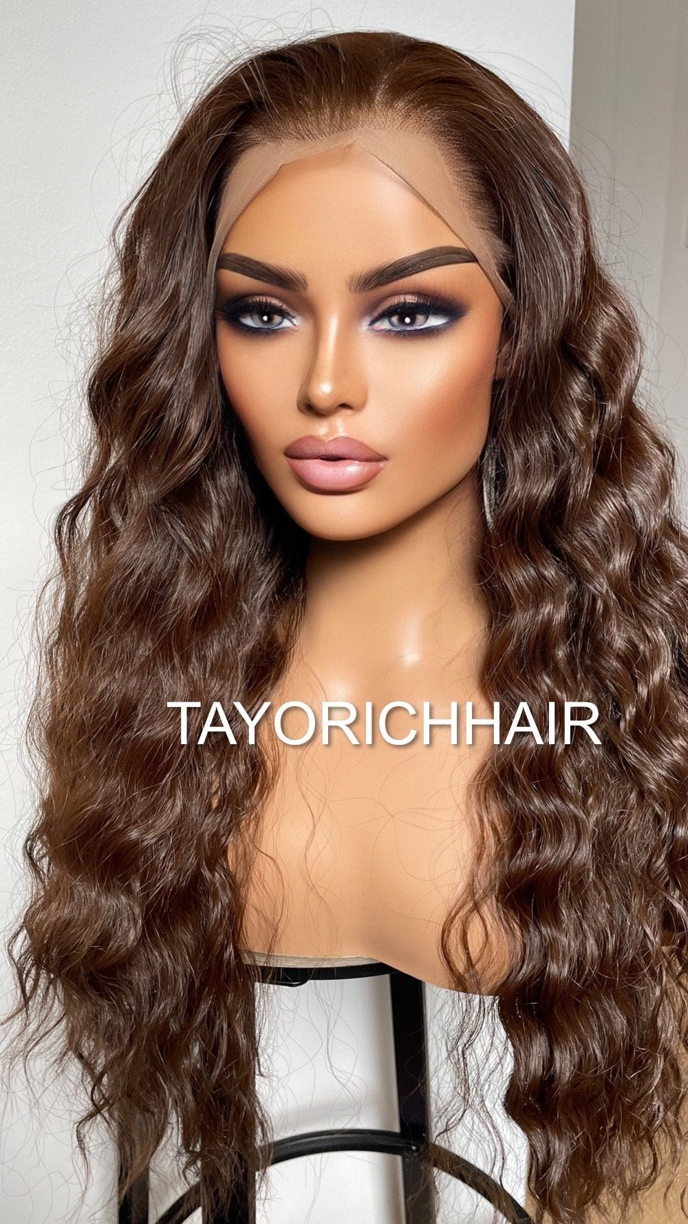 Curly Dark Brown Lace Front Wig With Light Brown Streaks/ Brunette Exotic Curly Wigs For Women /Heat Resistant Lightweight Synthetic Wig