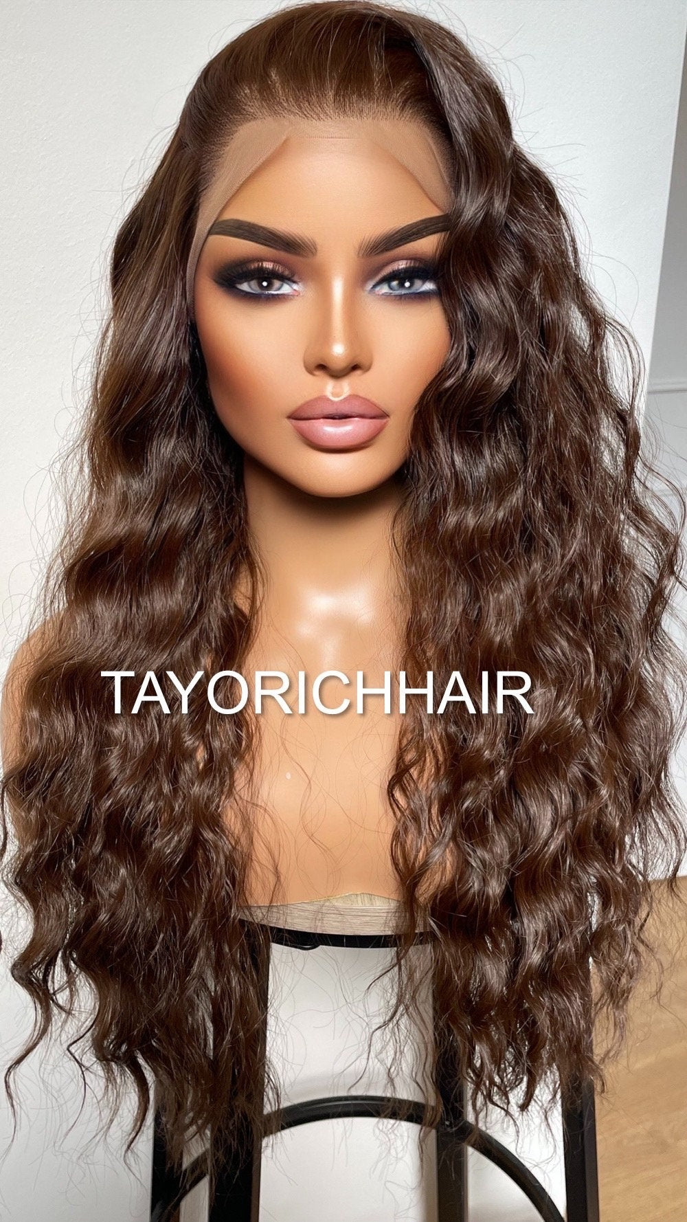 Curly Dark Brown Lace Front Wig With Light Brown Streaks/ Brunette Exotic Curly Wigs For Women /Heat Resistant Lightweight Synthetic Wig