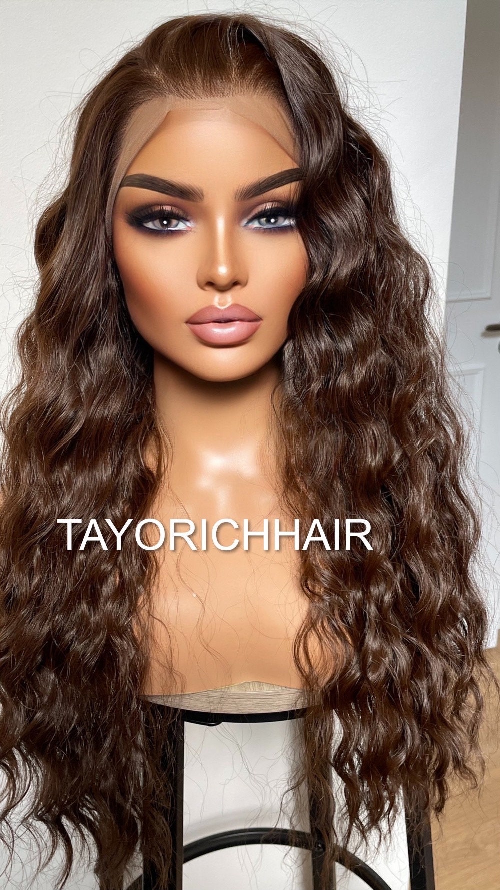 Curly Dark Brown Lace Front Wig With Light Brown Streaks/ Brunette Exotic Curly Wigs For Women /Heat Resistant Lightweight Synthetic Wig