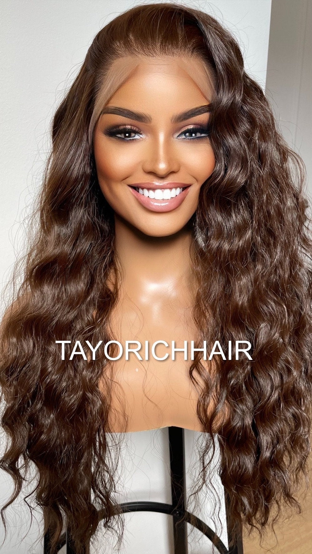 Curly Dark Brown Lace Front Wig With Light Brown Streaks/ Brunette Exotic Curly Wigs For Women /Heat Resistant Lightweight Synthetic Wig