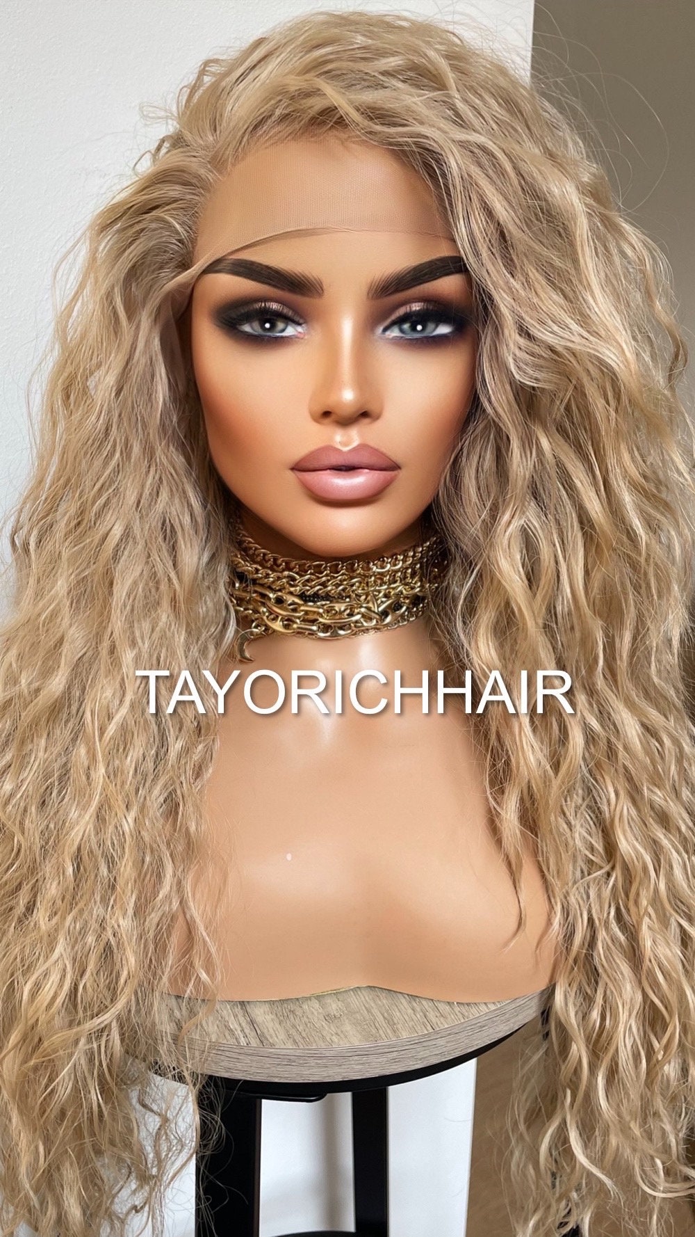 Curly Blonde Lace Front Wig/Light Weight Wig For Daily Wear/ Big Blonde Full Synthetic / Loose Curls Lace Wig