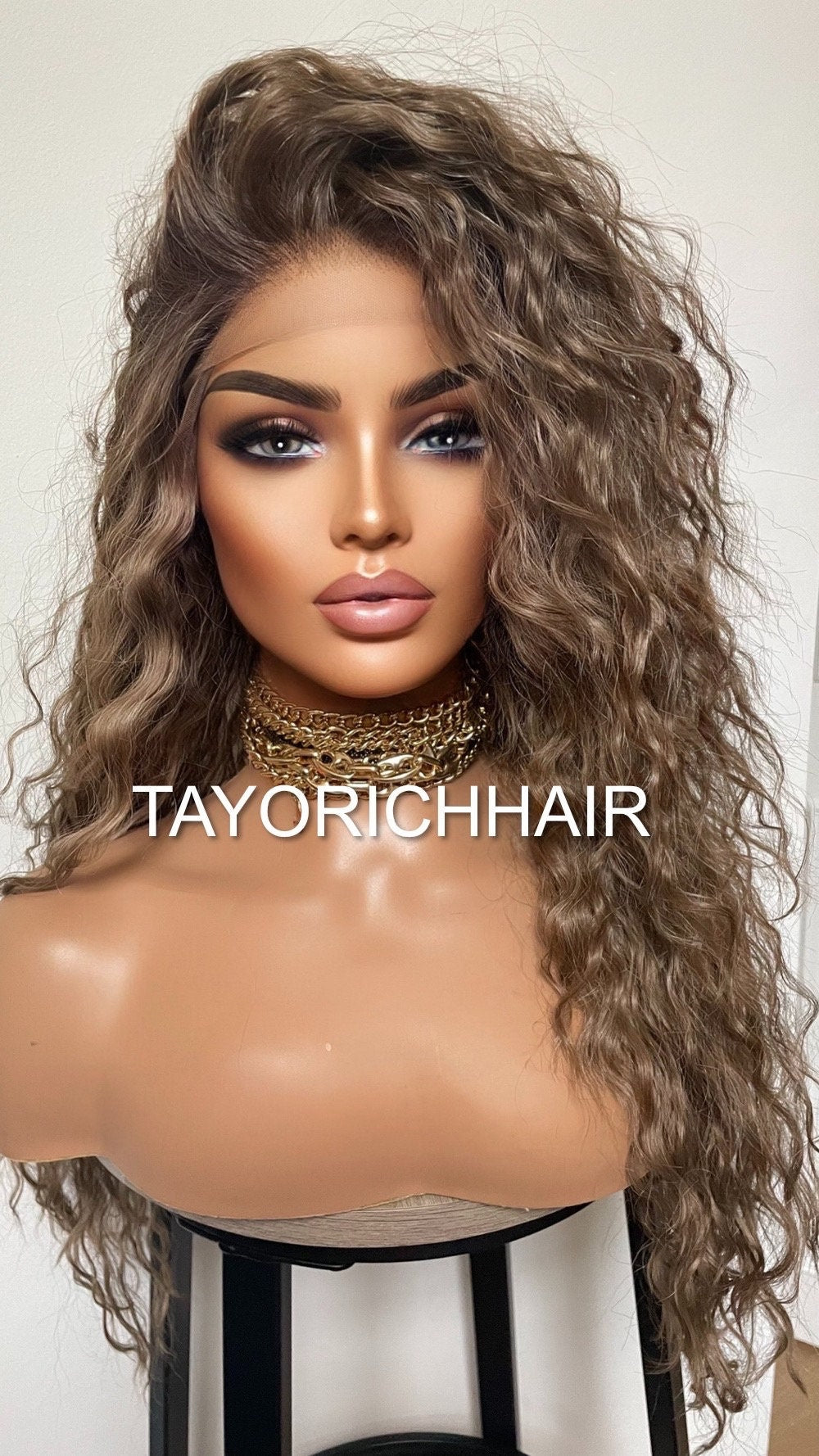 Dark Ash Curly Synthetic Wig For Small Extra Small Head Size