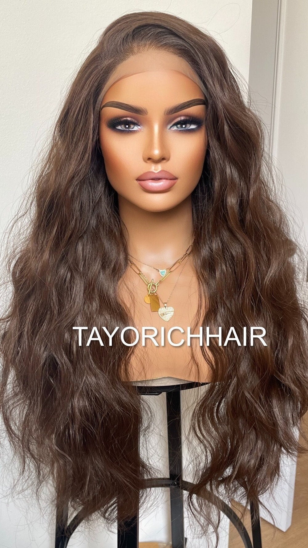 Dark Brunette Brown Lace Front Wavy Wigs For Women Natural Looking 13x3 Lace Front Wig With A Realistic Hair Line Heat Friendly Synthetic