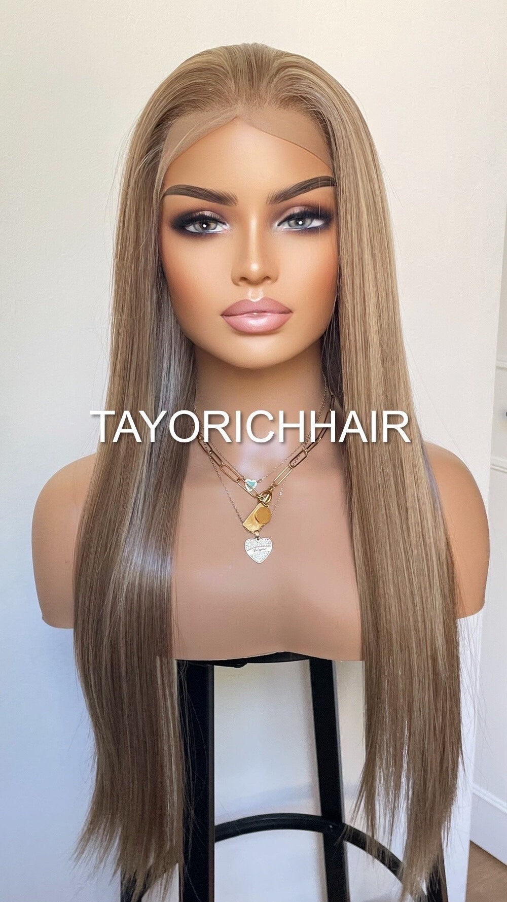 Mixed Dark Blonde Lace Wig With 13x3 Soft Lace LOng Straight Hair Wig With Free Part/ Preplucked Realistic Synthetic Wig