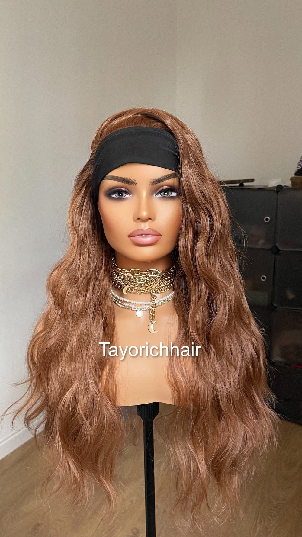 Auburn Ponytail Headbang Synthetic Wig/ No Lace Wig/ Auburn Brown Updo Heat Safe Synthetic Wig For Women/ Auburn Wavy Hair Wig