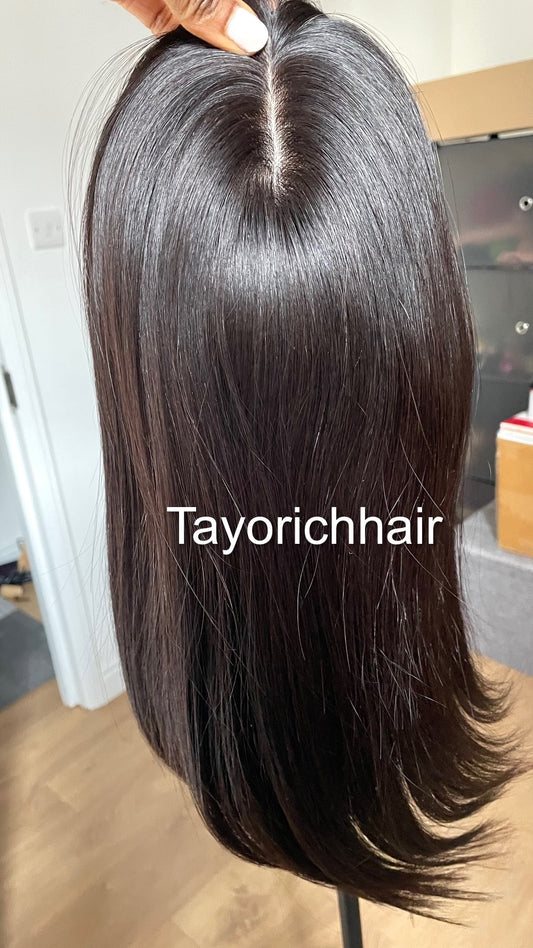Natural Soft Black Silk Hair Topper Colour 1b/ Silk Base Scalp Like Tooper/ 5.5X6•14 Inches European Straight Human Hair Topper For Thinning Hair