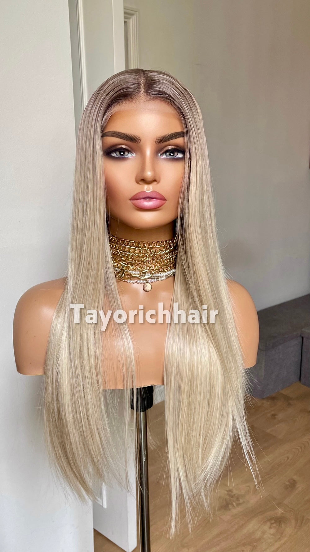 Ombre Glueless Blonde Wig; Long Straight Hair