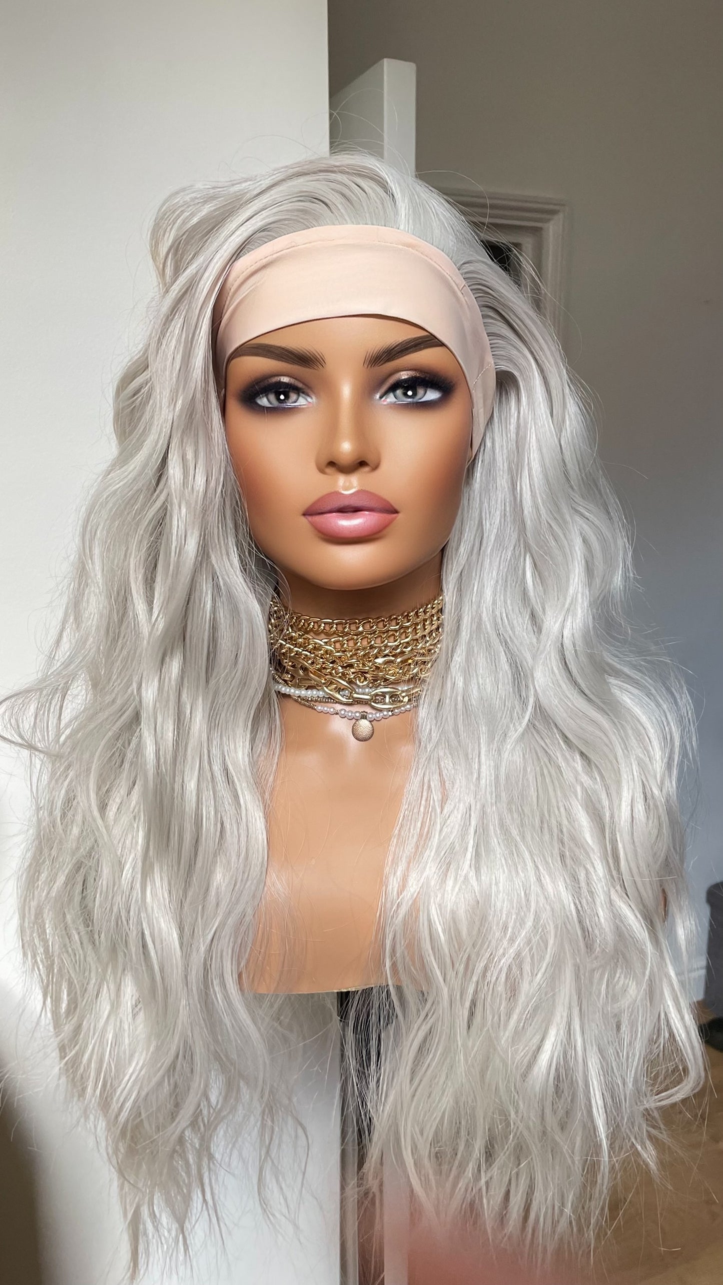 Ponytail Glueless Wig/ No Lace/ Headband Wig For Women/ Updo Synthetic Wig