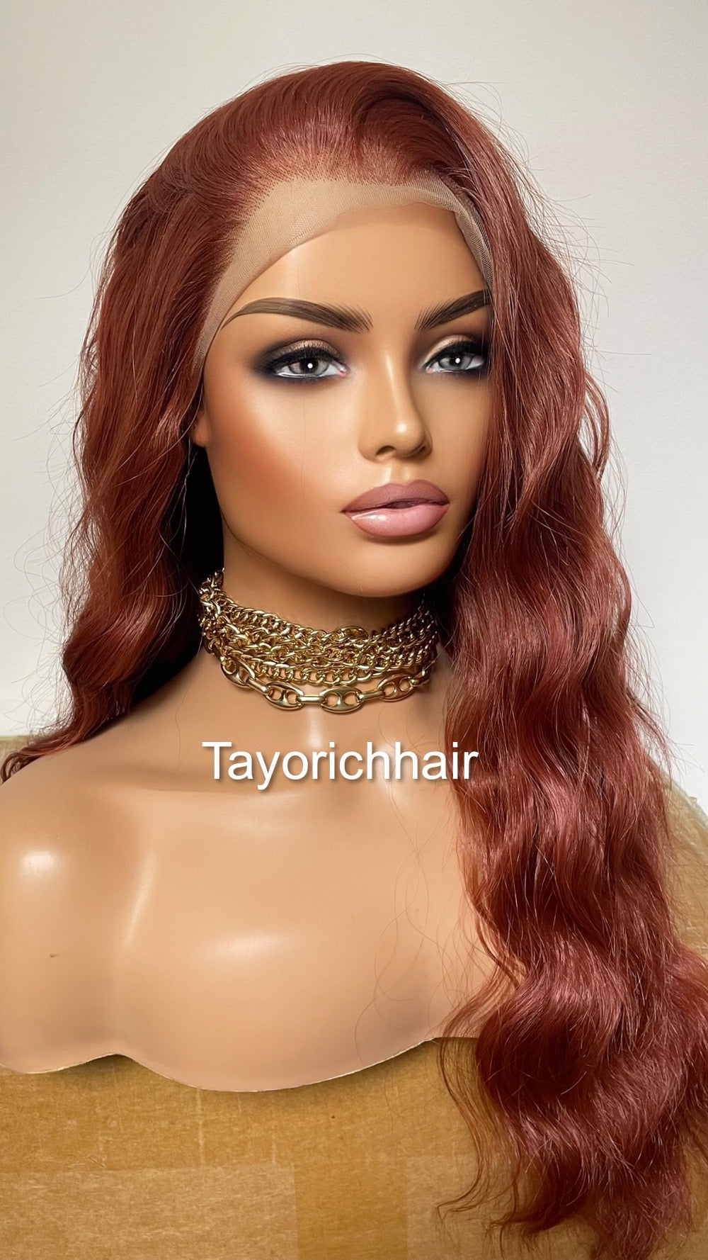 Copper Red Synthetic Lace Wig/ 13x4 Wide Swiss Lace/  22 Inches Free Part Wig Wavy Dark Red Hair Synthetic Wig For Women Dark Auburn Wig