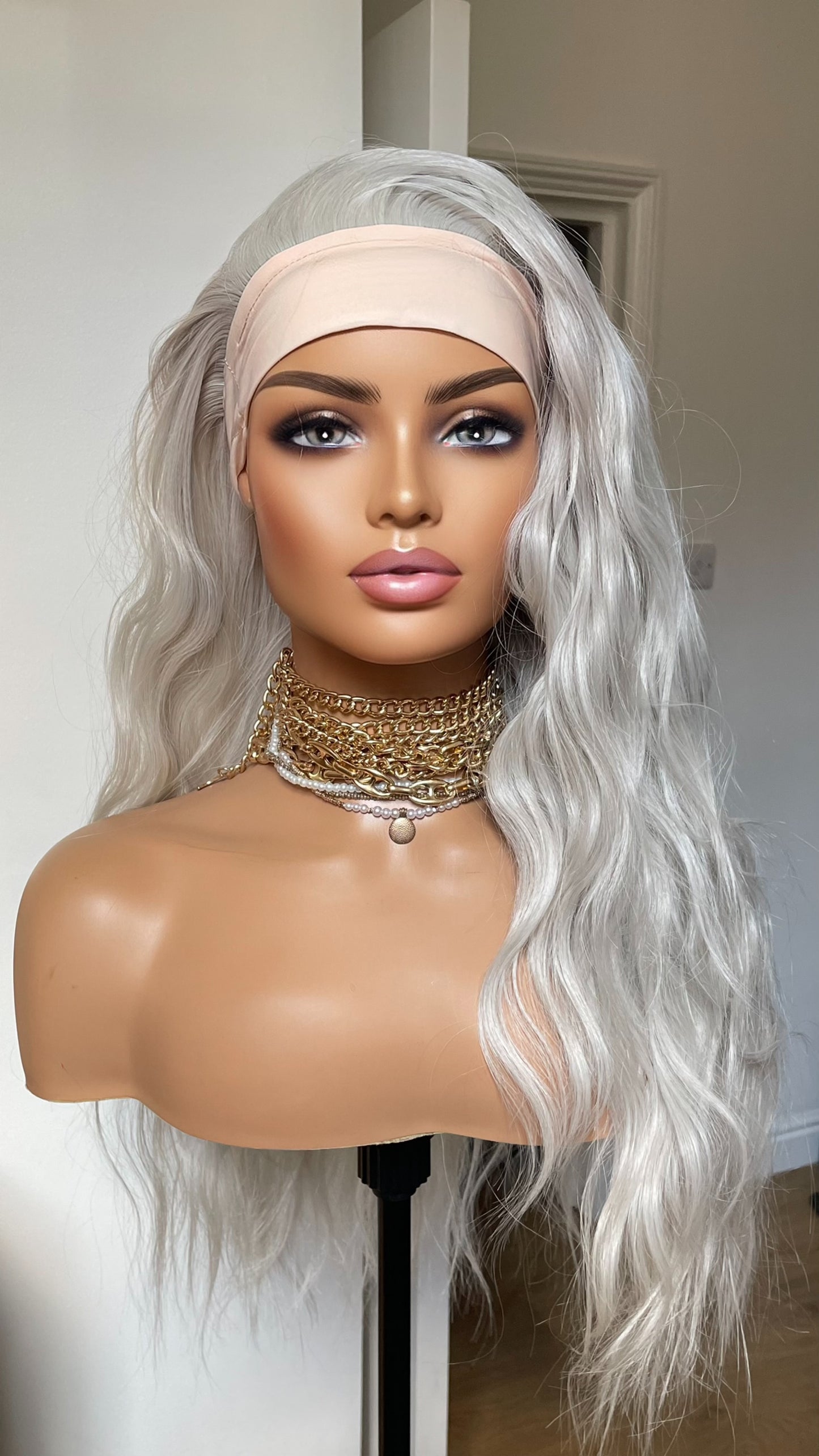 Ponytail Glueless Wig/ No Lace/ Headband Wig For Women/ Updo Synthetic Wig