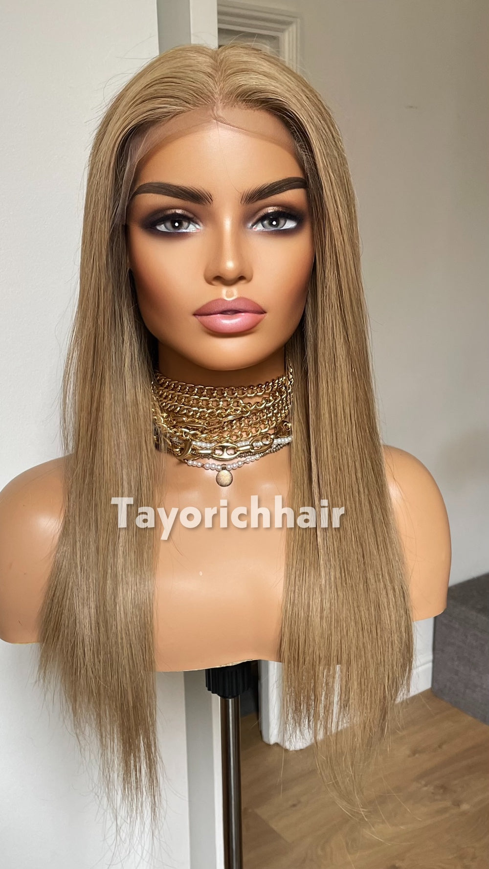 Golden Ash Blonde Human Hair Wig | 18” Straight