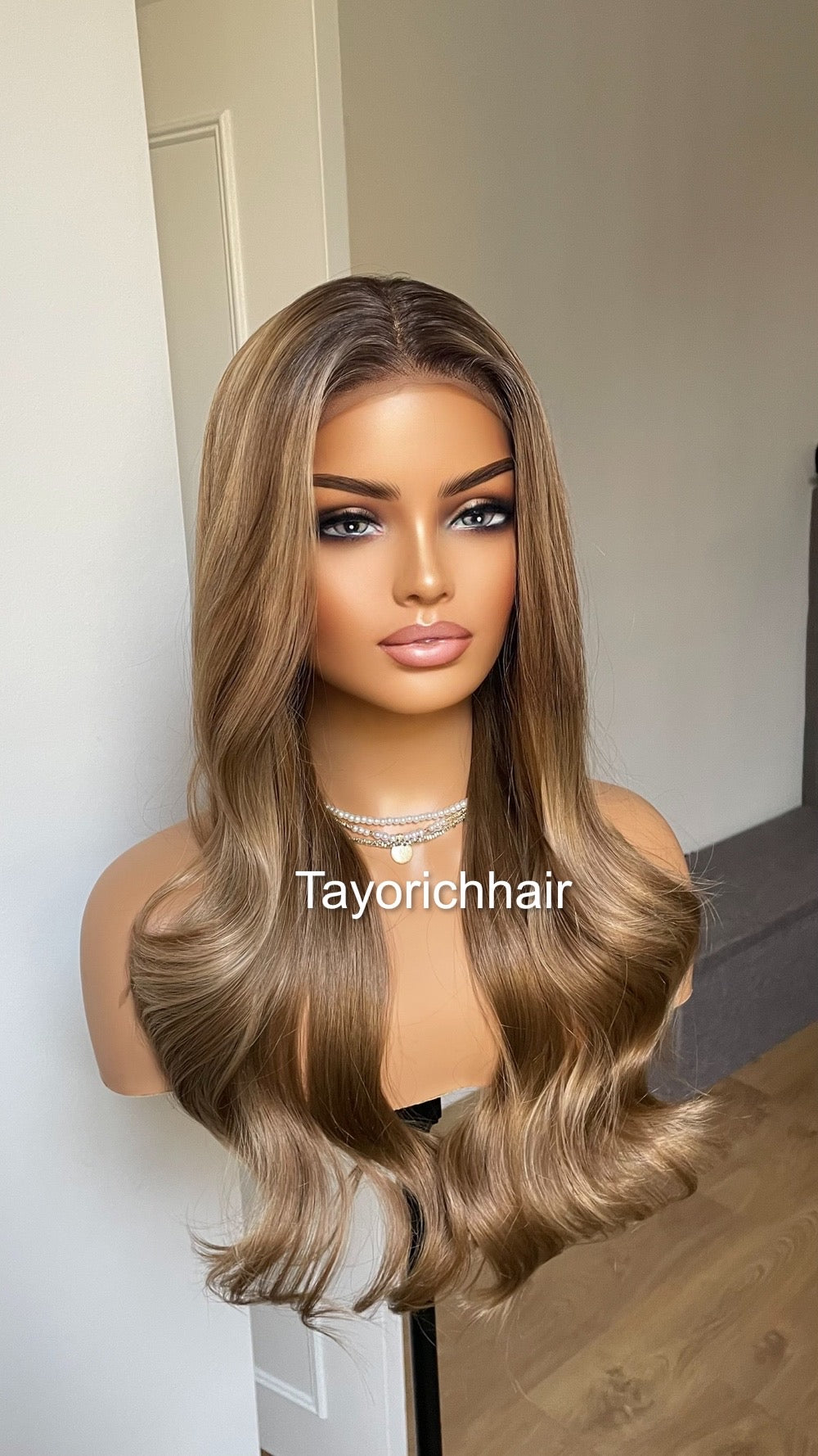 Mixed Ash Brown Lace Frontal Wig With Black Roots/ Mixed Brown Synthetic Wig For Womem Daily Wear Alopecia Hairloss Wigs/ Brown Wavy Hair