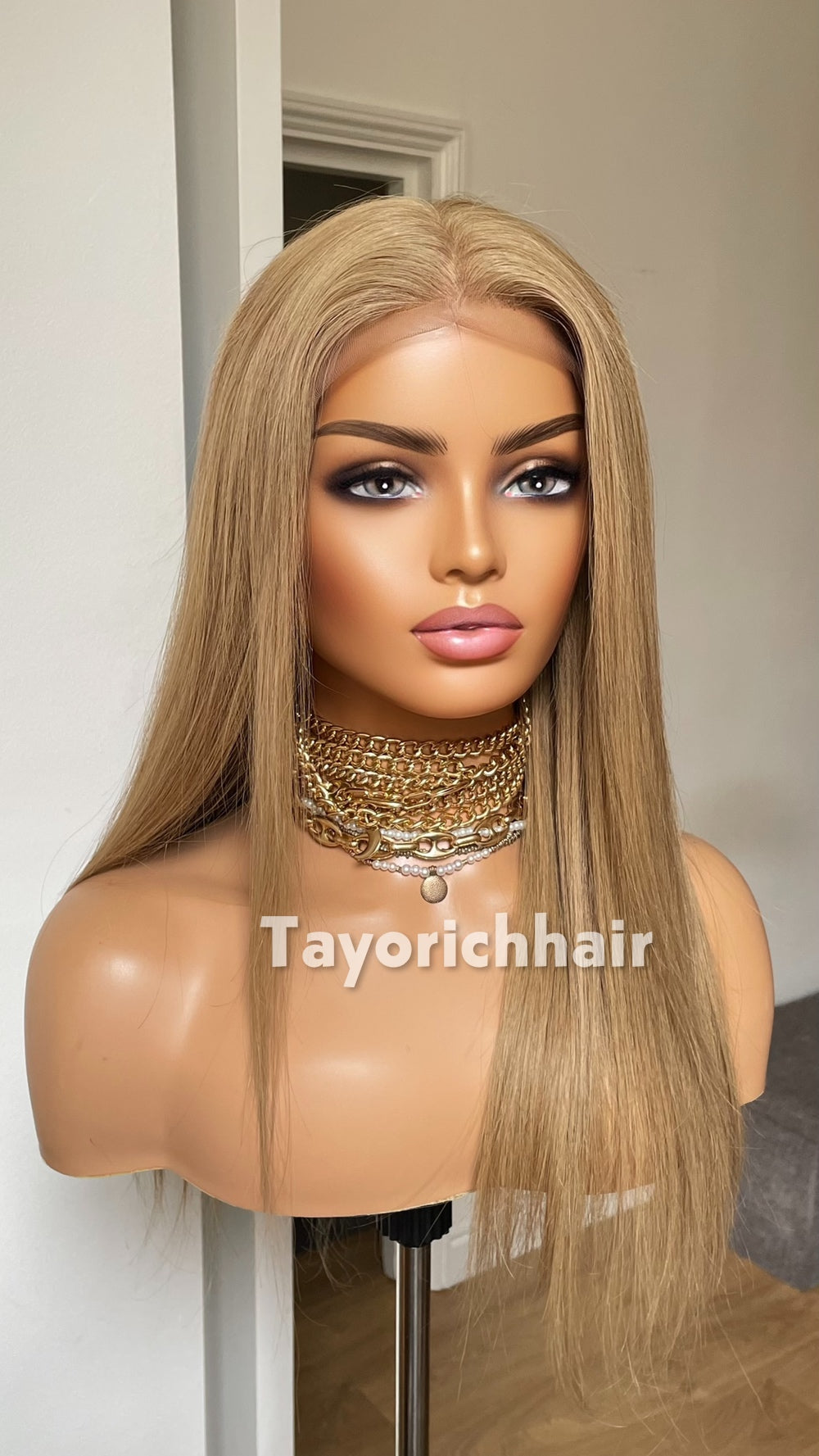 Golden Ash Blonde Human Hair Wig | 18” Straight