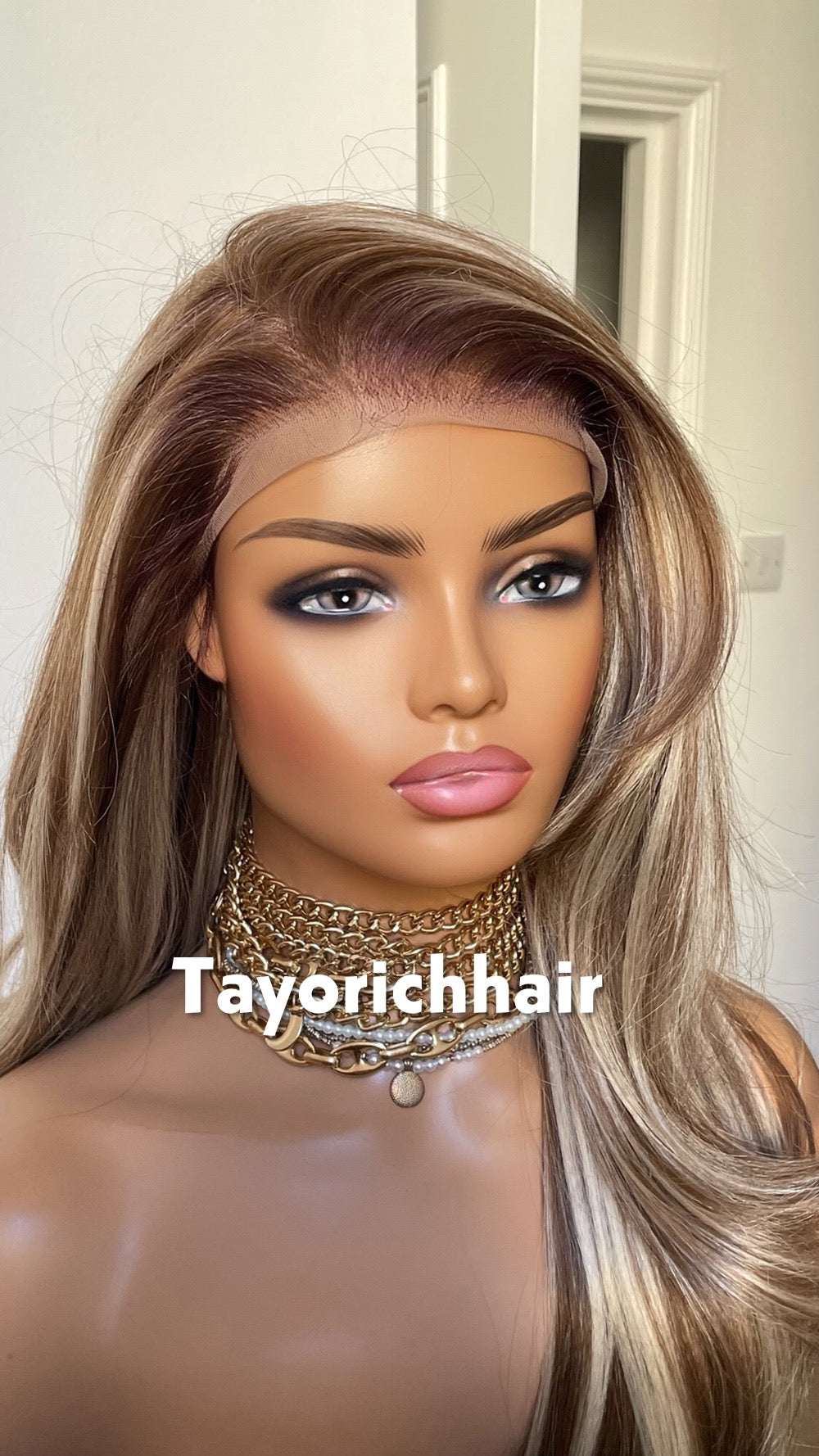 Mixed Blonde And Brown Lace Front Wig; Layered 24 Inch, Pre Plucked Hairline