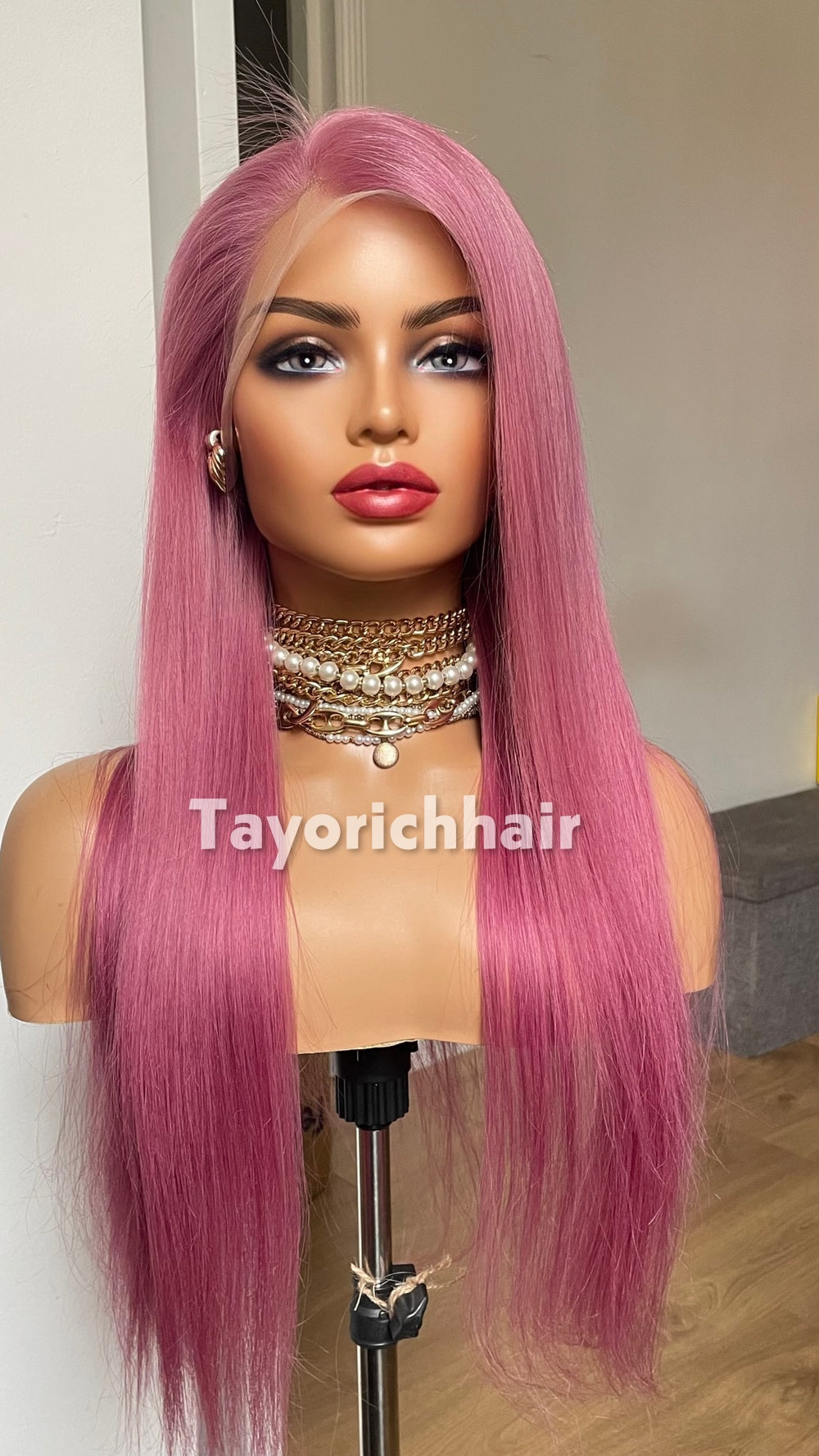 22-Inch Pastel Pink Straight Human Hair Wig – 13x4 Lace, 150% Density