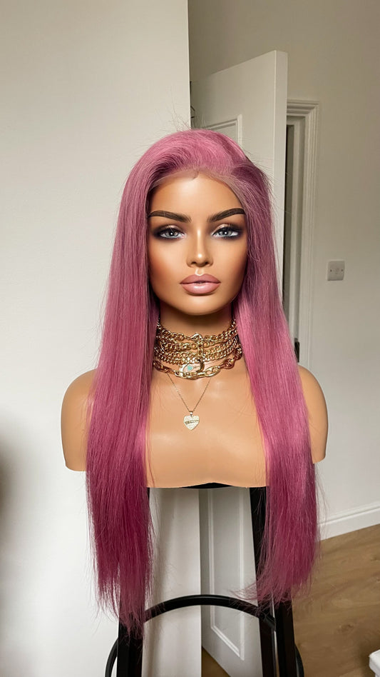 Pink Human Hair Wig/ Pink Lace Front Wig 22 inches 13x4 Swiss Lace Front / Pink Real Hair Wig For Daily Wear/ Long Straight Pink Wig