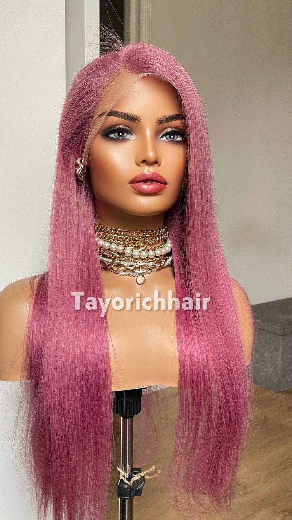 22-Inch Pastel Pink Straight Human Hair Wig – 13x4 Lace, 150% Density