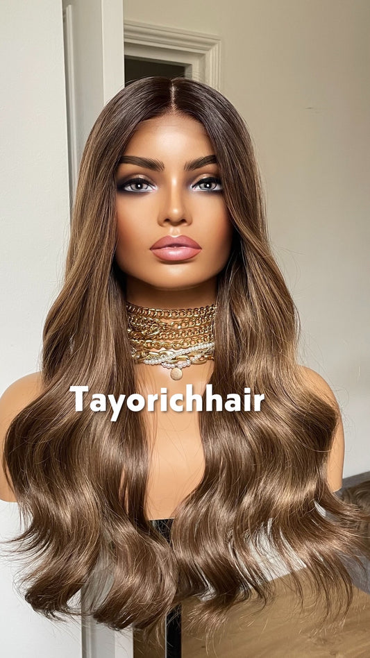 Bronde Wavy Hair Lace Frontal Wig; Heat Friendly Synthetic Wig; 13 By 6 Swiss Lace.