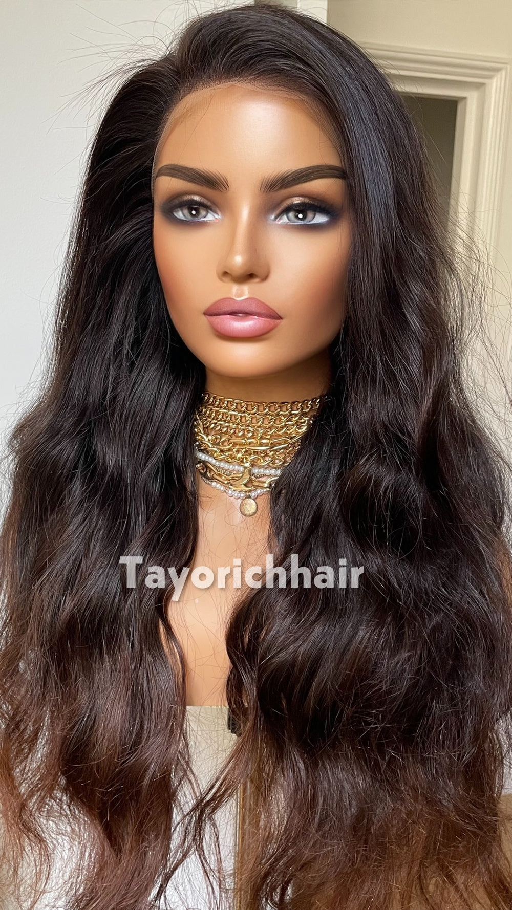 Ombre Black to Brown Human Hair Lace Front Wig | 24” Wavy HD Lace Wig | 13x4 Glueless Wig | 100% Human Hair | Tayorichhair