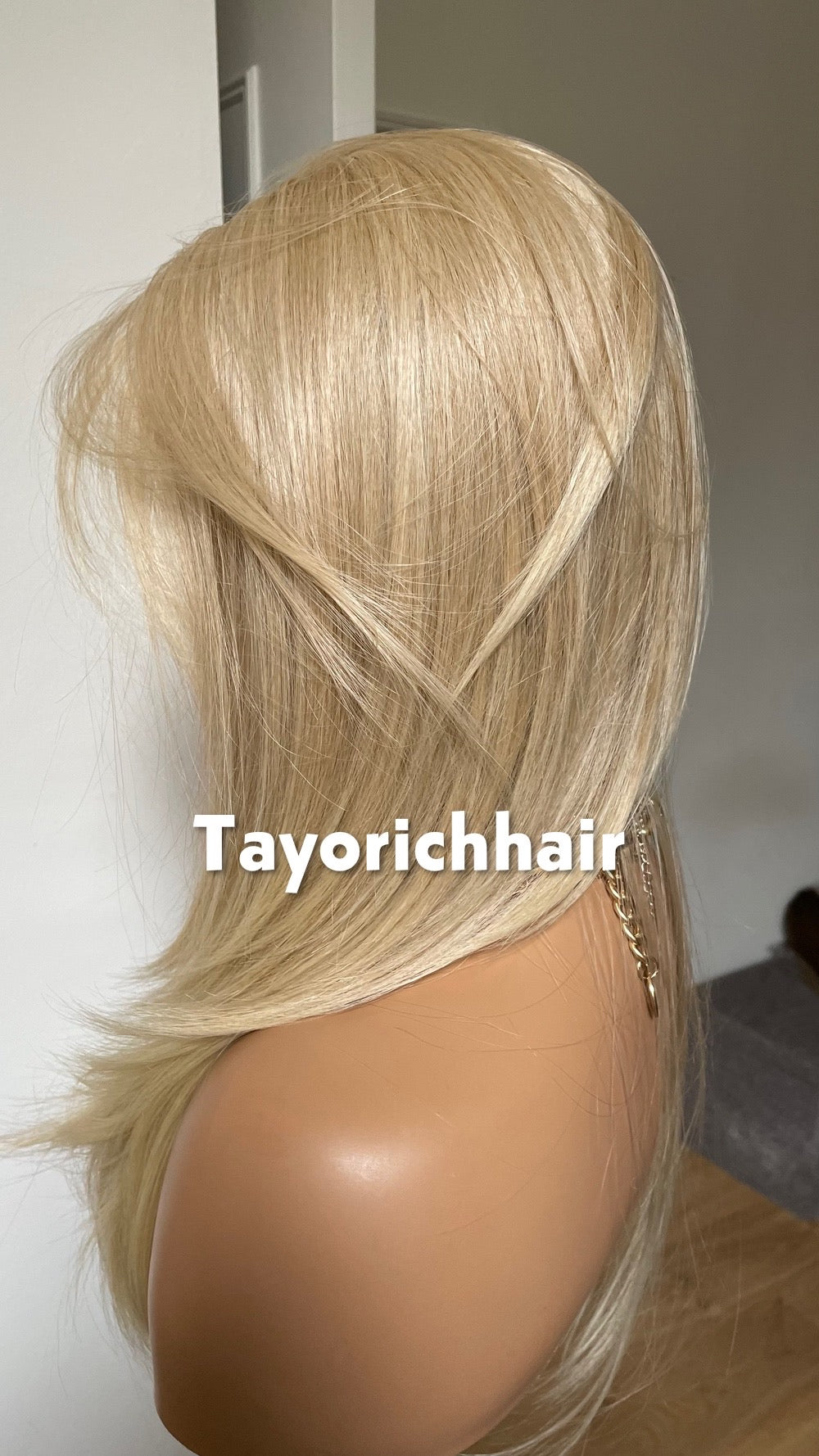 Light Blonde Lace Frontal Wig: Heat-Safe Synthetic Hair, Curtain Bangs