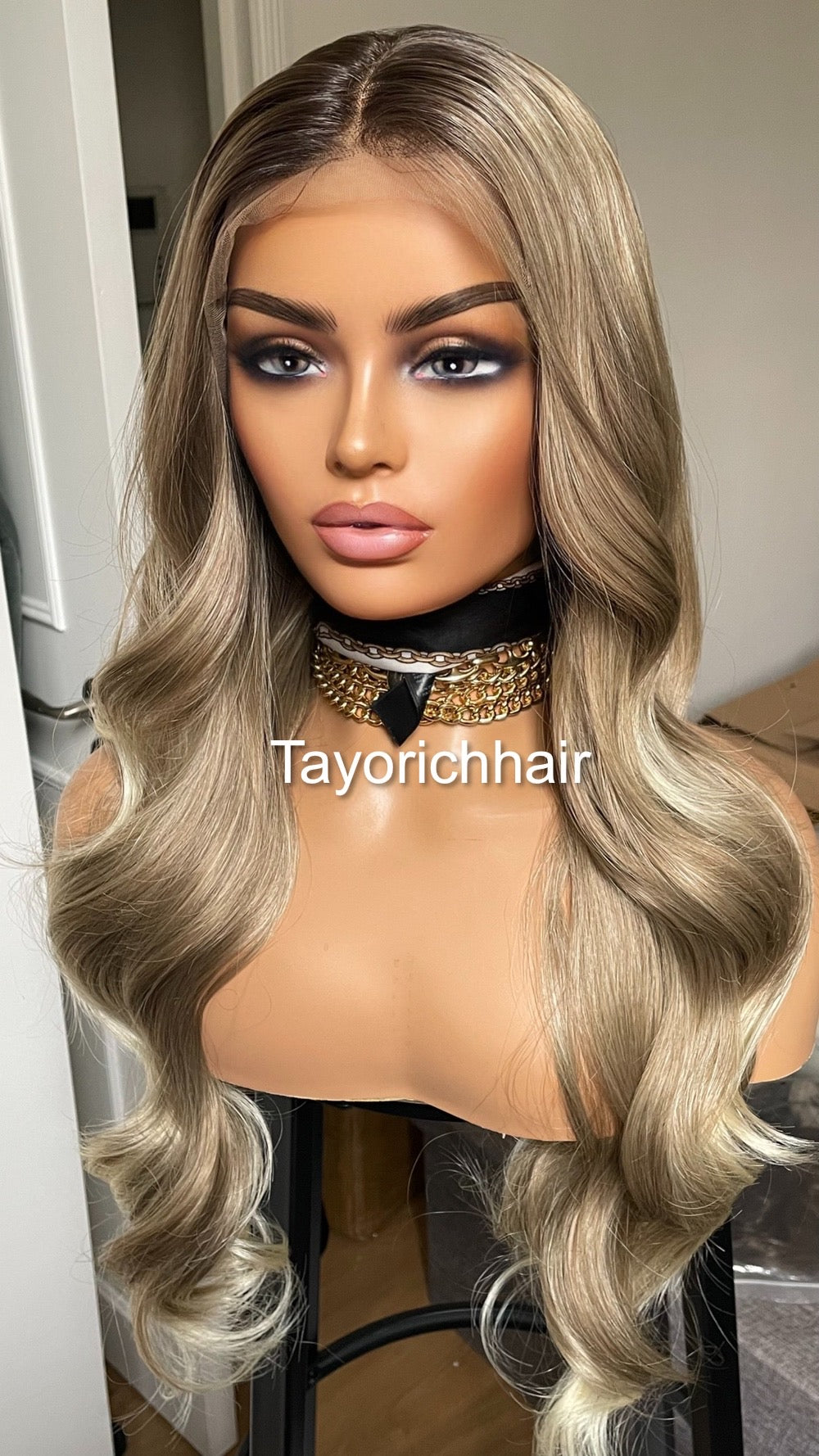 Dark Ash Blonde Synthetic Wig With Dark Roots