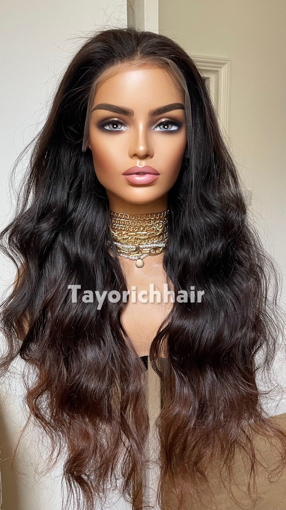 Ombre Black to Brown Human Hair Lace Front Wig | 24” Wavy HD Lace Wig | 13x4 Glueless Wig | 100% Human Hair | Tayorichhair