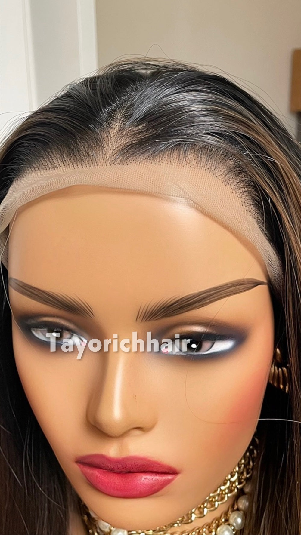 Dark Brown Highlighted Synthetic Lace Front Wig – 24 Inch, Glueless, Heat Safe