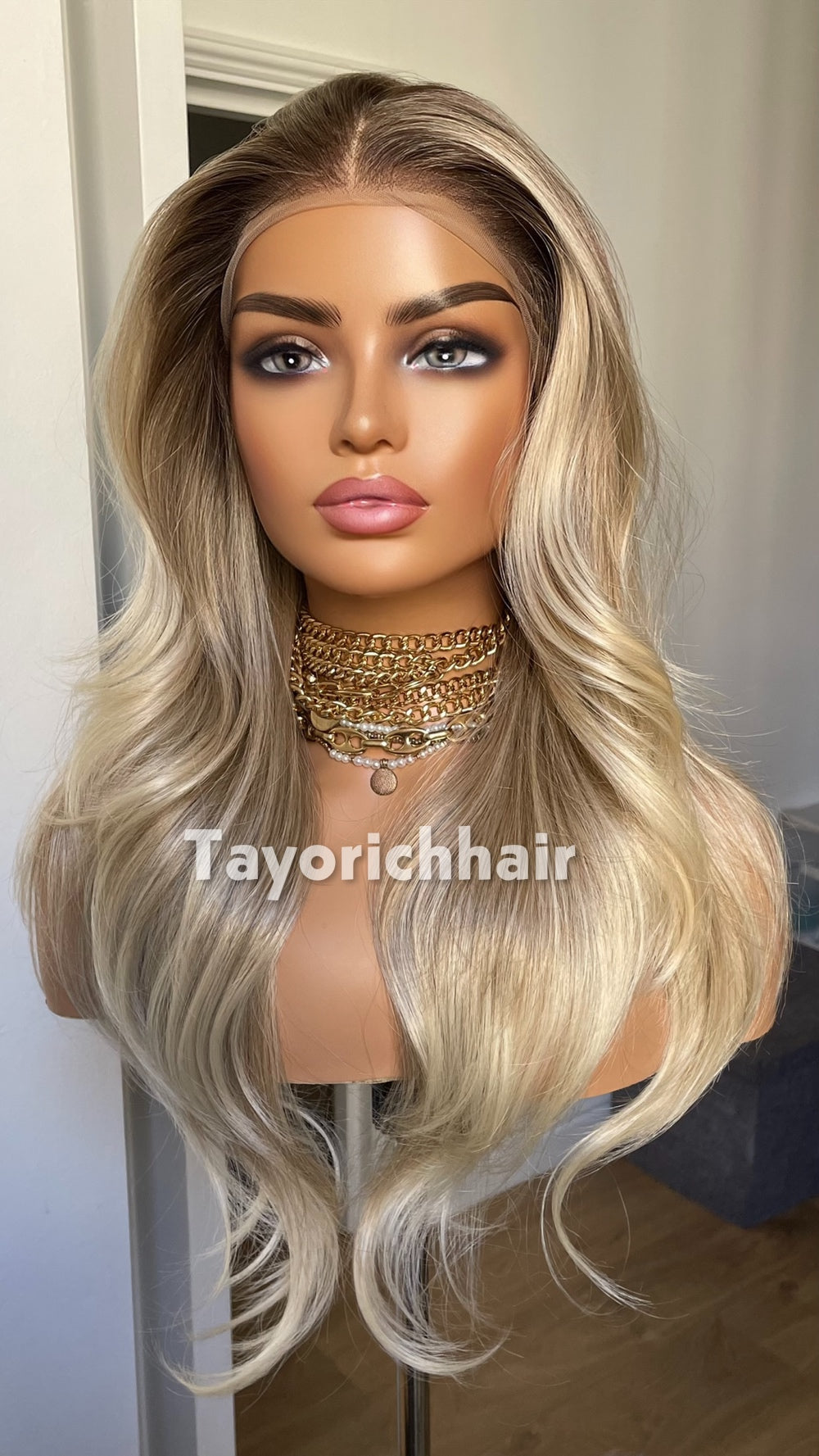 Medium Ash Blonde Wig with Soft Highlights | 22” Layered Wavy Lace Front Wig | Natural Looking Glueless Wig | Tayorichhair