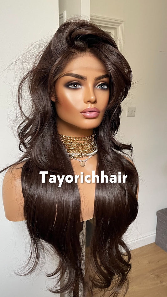 Tayorichhair Dark Brown Layered Glueless Synthetic Lace Front Wig (10"-22")