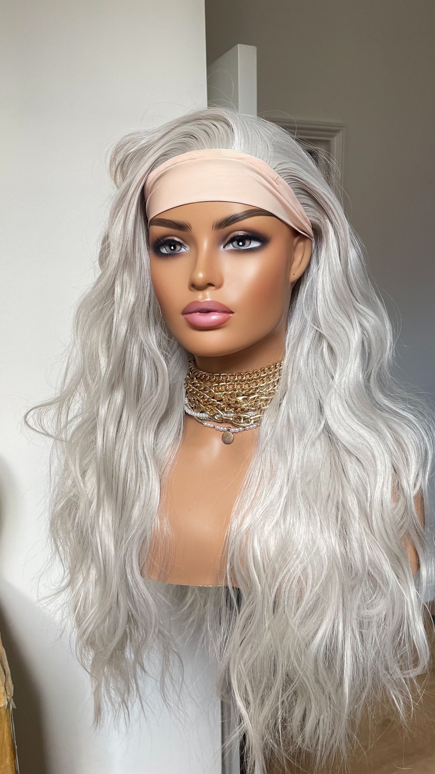 Ponytail Glueless Wig/ No Lace/ Headband Wig For Women/ Updo Synthetic Wig