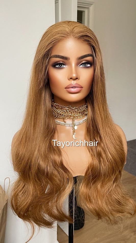 Light Brown Human Hair Wig/ Free Part Wig With HD 13x4 Lace/ 180% Density 24 Inches Wavy Real Hair Wig For Women Daily Wear Wigs By Tayorichhair