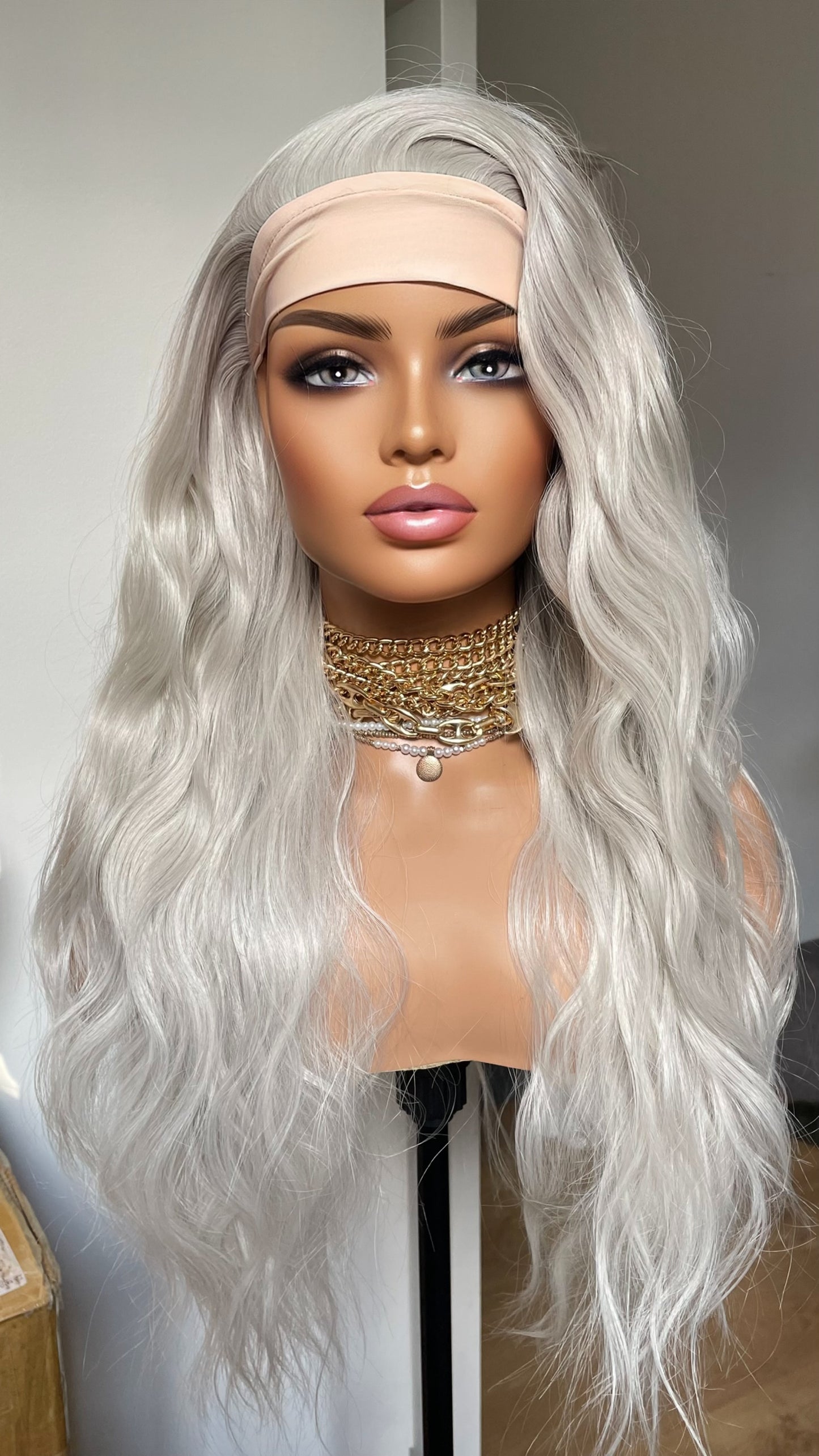 Ponytail Glueless Wig/ No Lace/ Headband Wig For Women/ Updo Synthetic Wig
