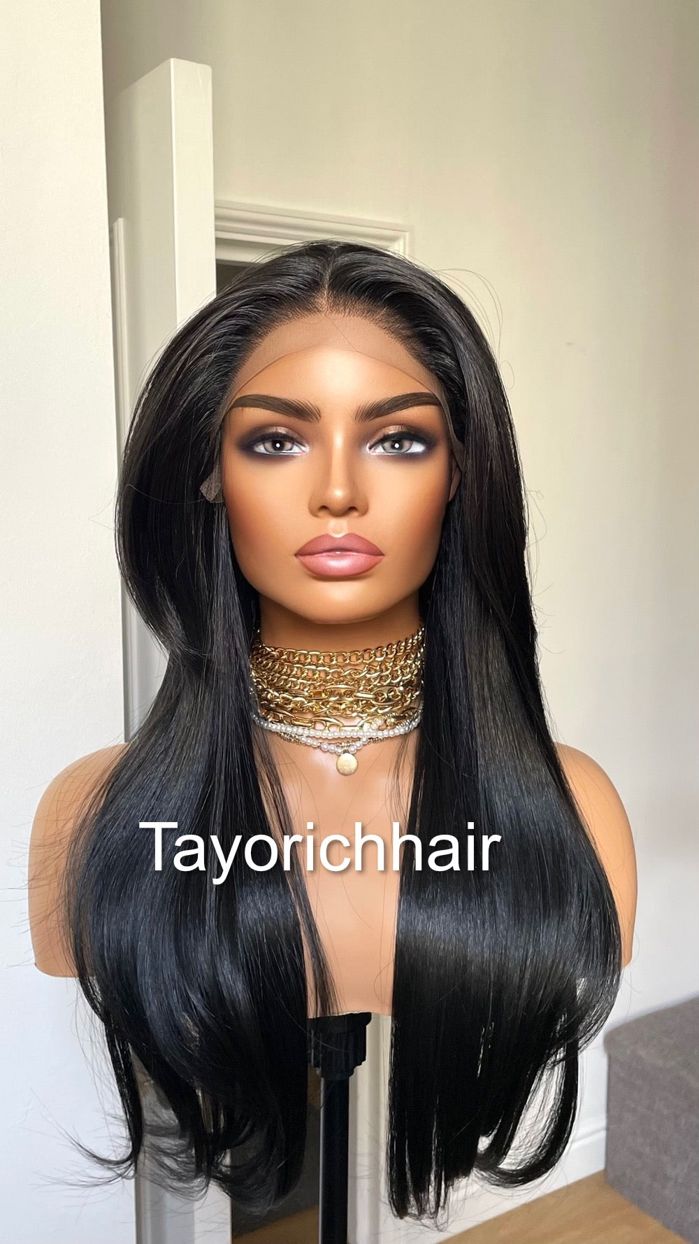 Tayorichhair 20-Inch Jet Black Straight Synthetic Wig – 13x3 Transparent Lace Front, Free Part Beginner-Friendly Glueless Daily Wear Wig