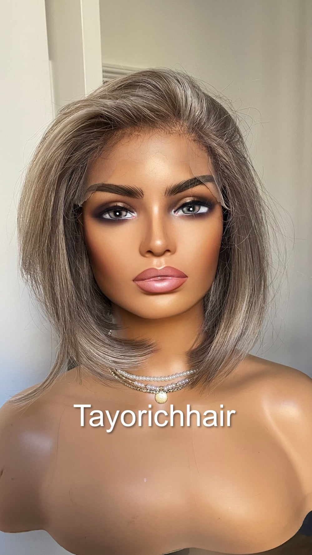 Grey Bob Wig | 10” Straight Heat-Safe Synthetic Lace Front Wig | Tayorichhair