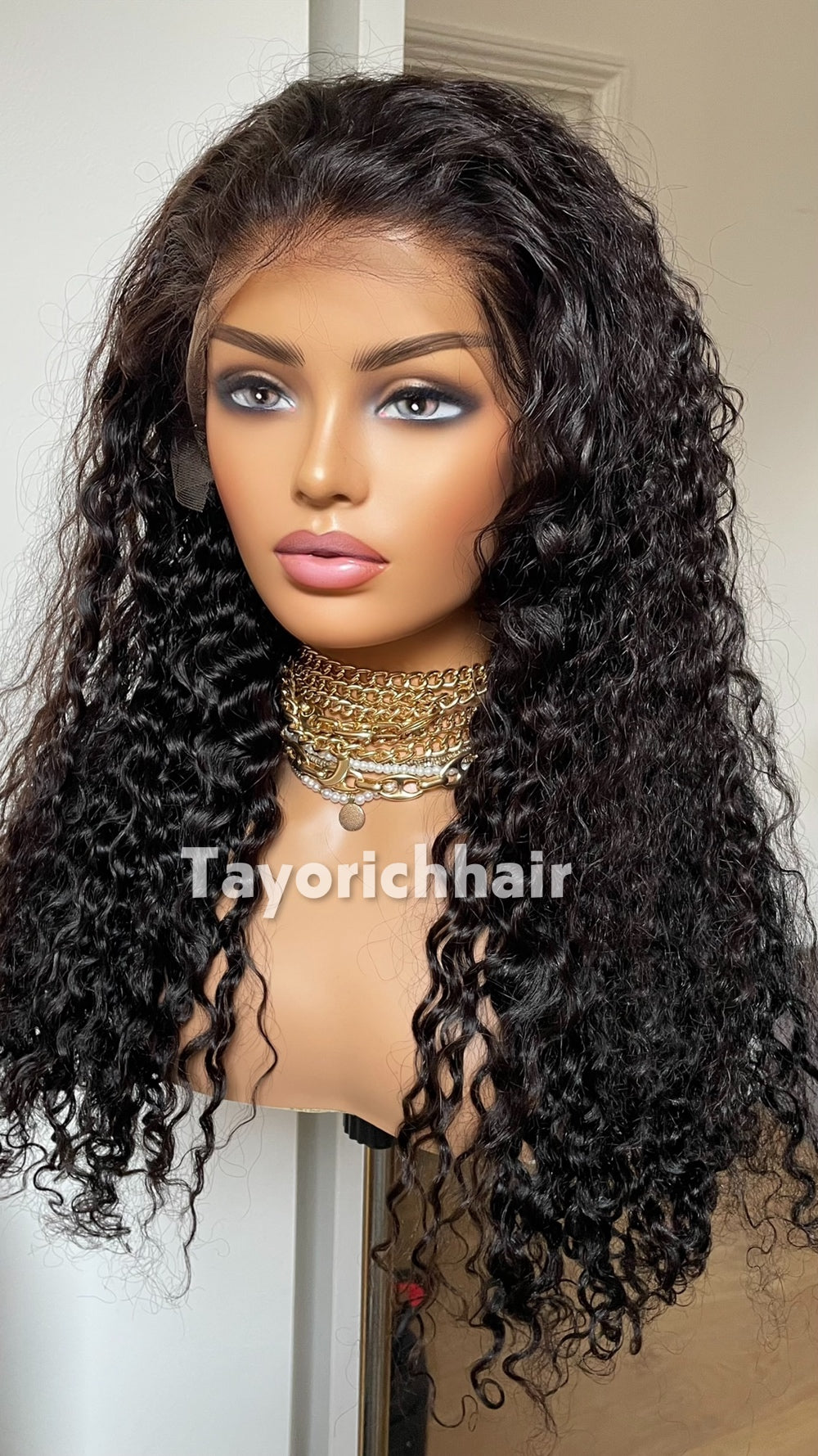 24" Wet and Wavy Curls HD Lace Human Hair Wig - 180% Density 1B Natural Black | Medical & Beauty