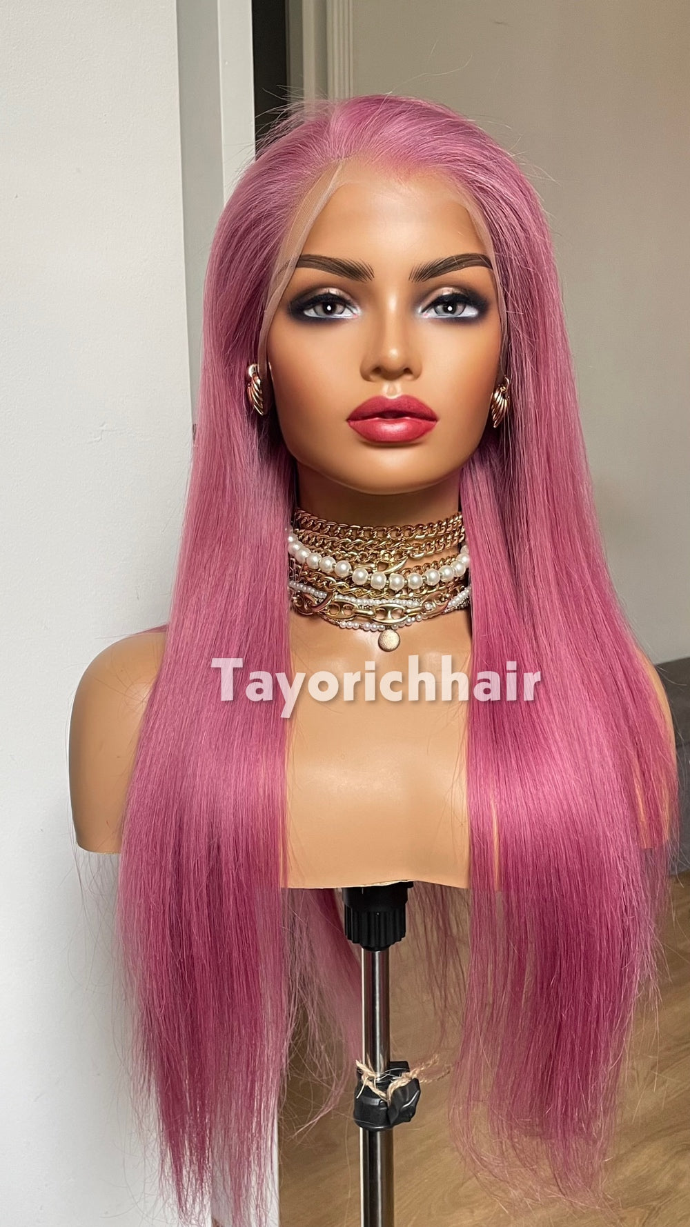 22-Inch Pastel Pink Straight Human Hair Wig – 13x4 Lace, 150% Density